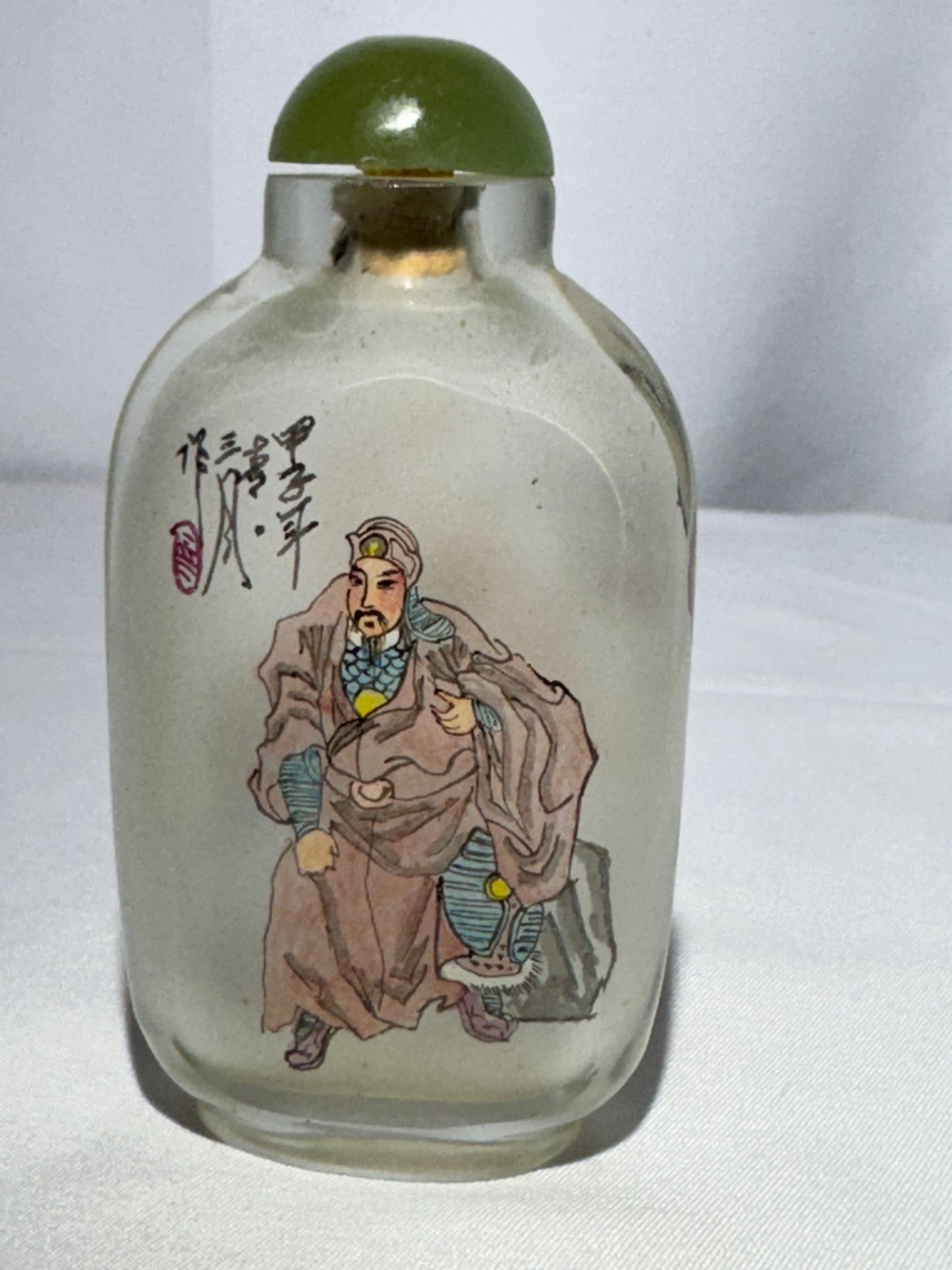 Chinese Inside-Painted Glass Snuff Bottle – Hand-Painted – Signed by Artist – Cork Stopper