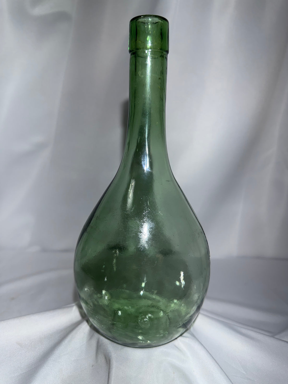 Vintage / Antique Blown Glass Witch Ball or Onion/Carboy Wine Bottle – Handblown Green Glass