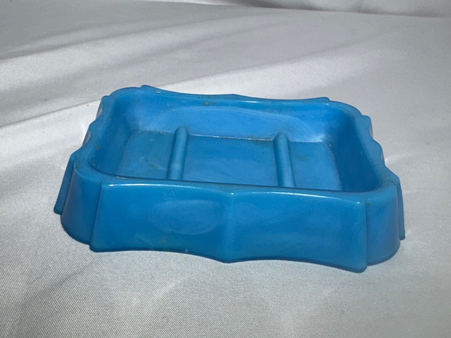 Antique Victorian Blue Opaline Milk Glass Vanity Tray Soap Dish Jewelry Trinket 4.5”