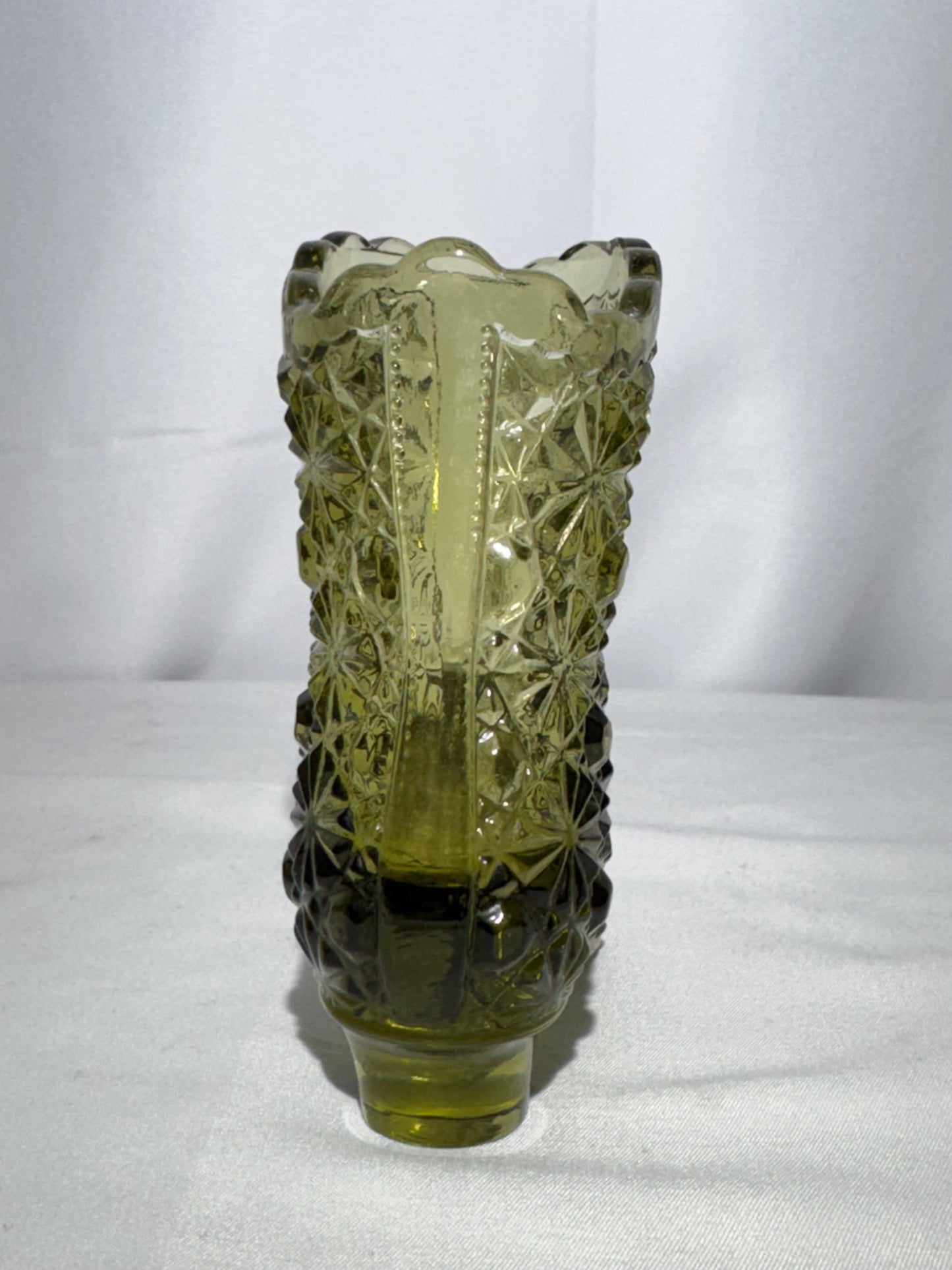 Fenton Art Glass Colonial Green Boot Toothpick Holder – Daisy & Button Pattern (1970s)