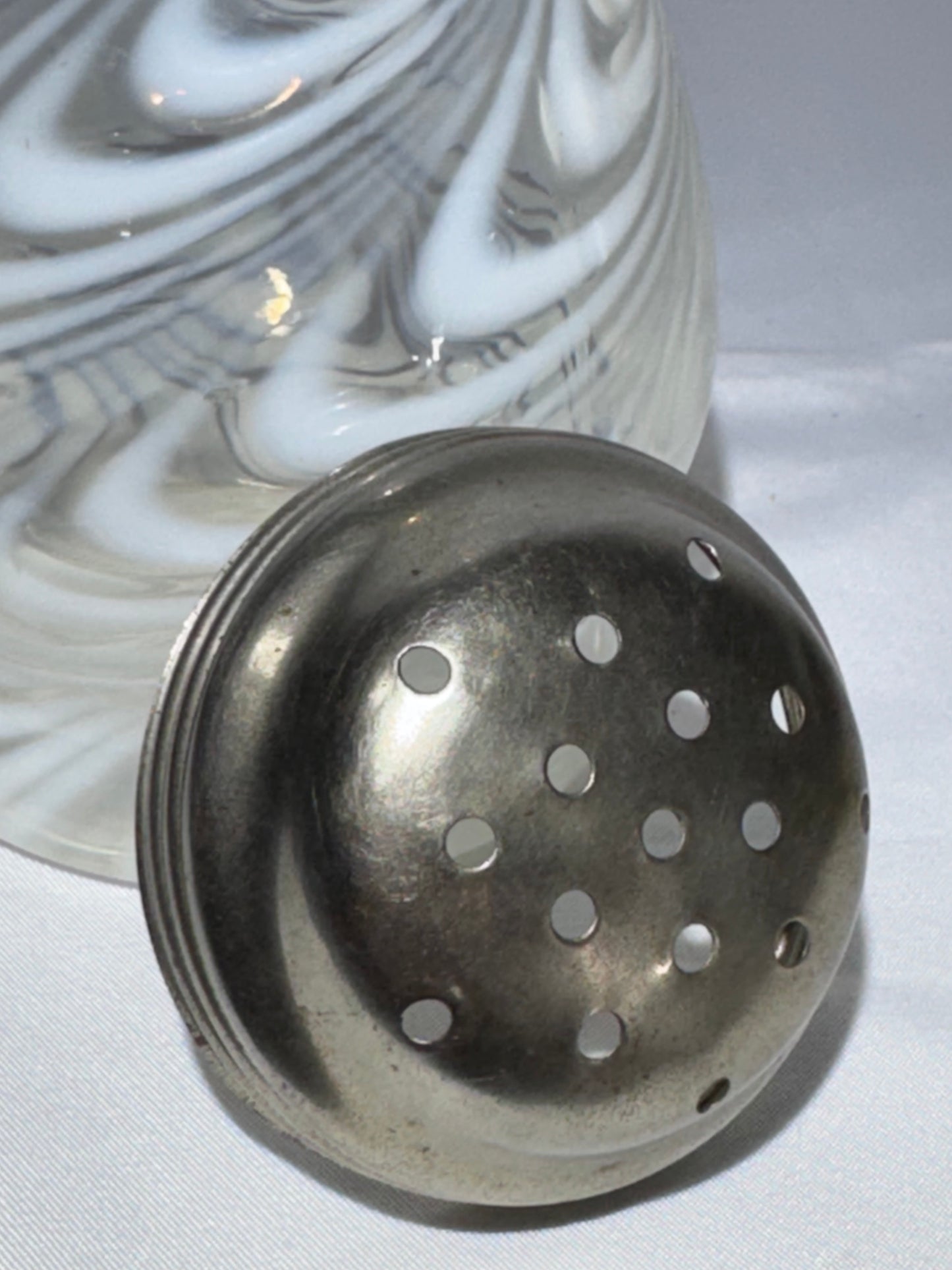 Antique Victorian White Opalescent Swirl Glass Sugar Shaker – c. 1880s–1900s