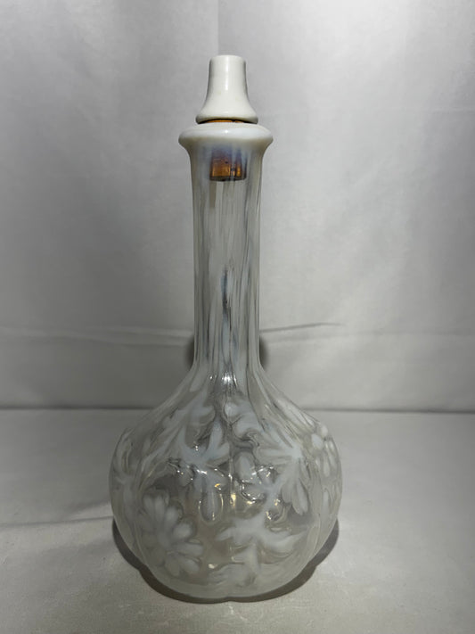 Vintage Fenton Daisy & Fern White Opalescent Glass Barber Bottle Decanter w/ Stopper