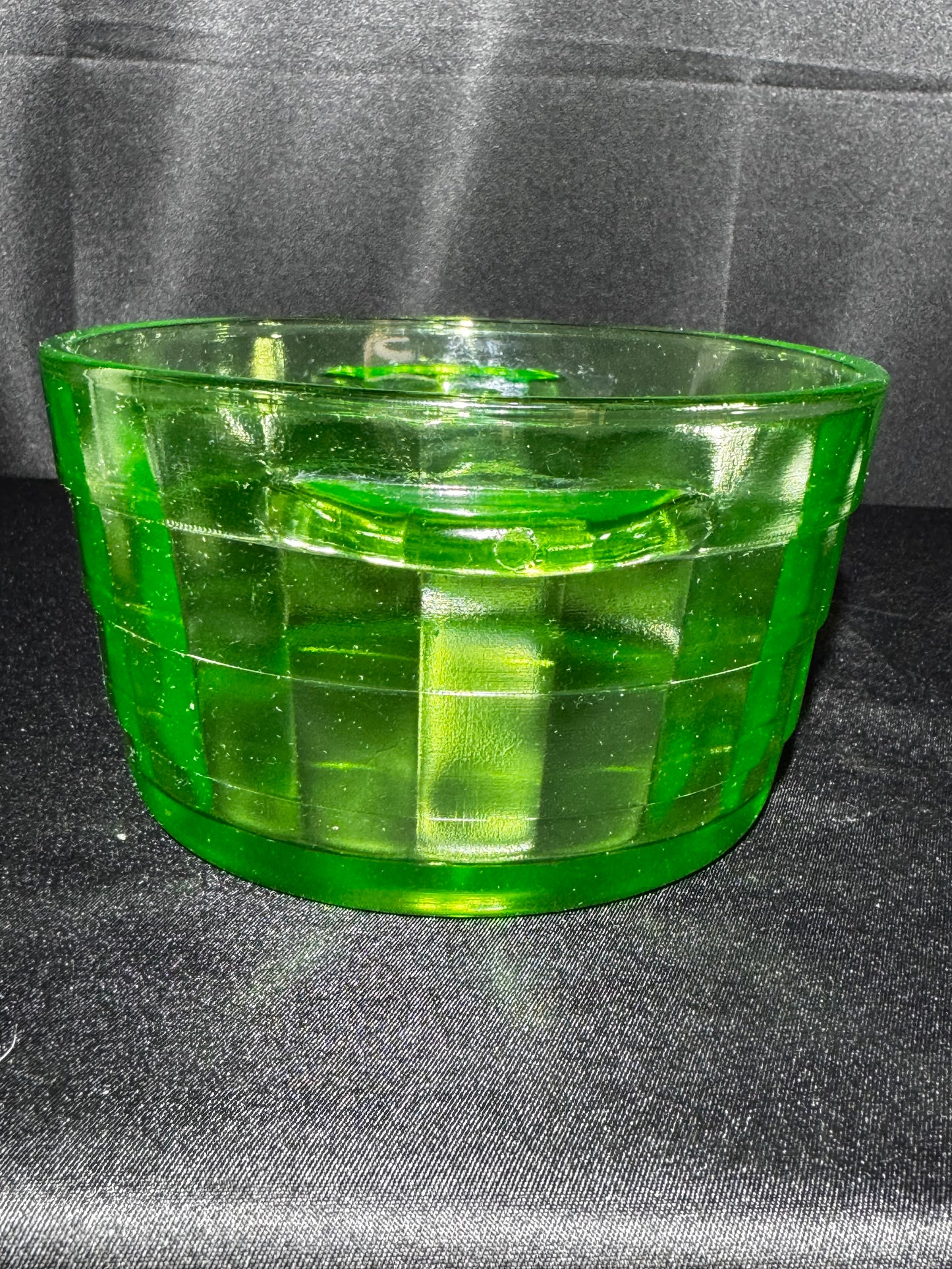 Vintage Anchor Hocking Block Optic Uranium Glass Ice Bucket / Butter Tub – Green Depression Glass