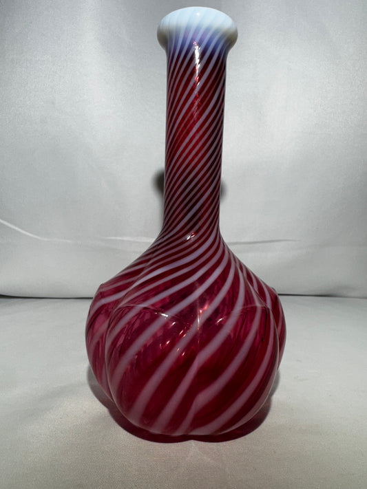 Vintage Fenton Cranberry Opalescent Swirl Barber Bottle – 7.5”