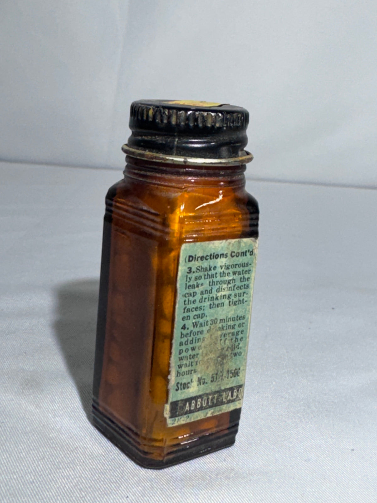 Vintage U.S. Military Halazone Water Purification Tablet Bottle – WWII/Korean War Era