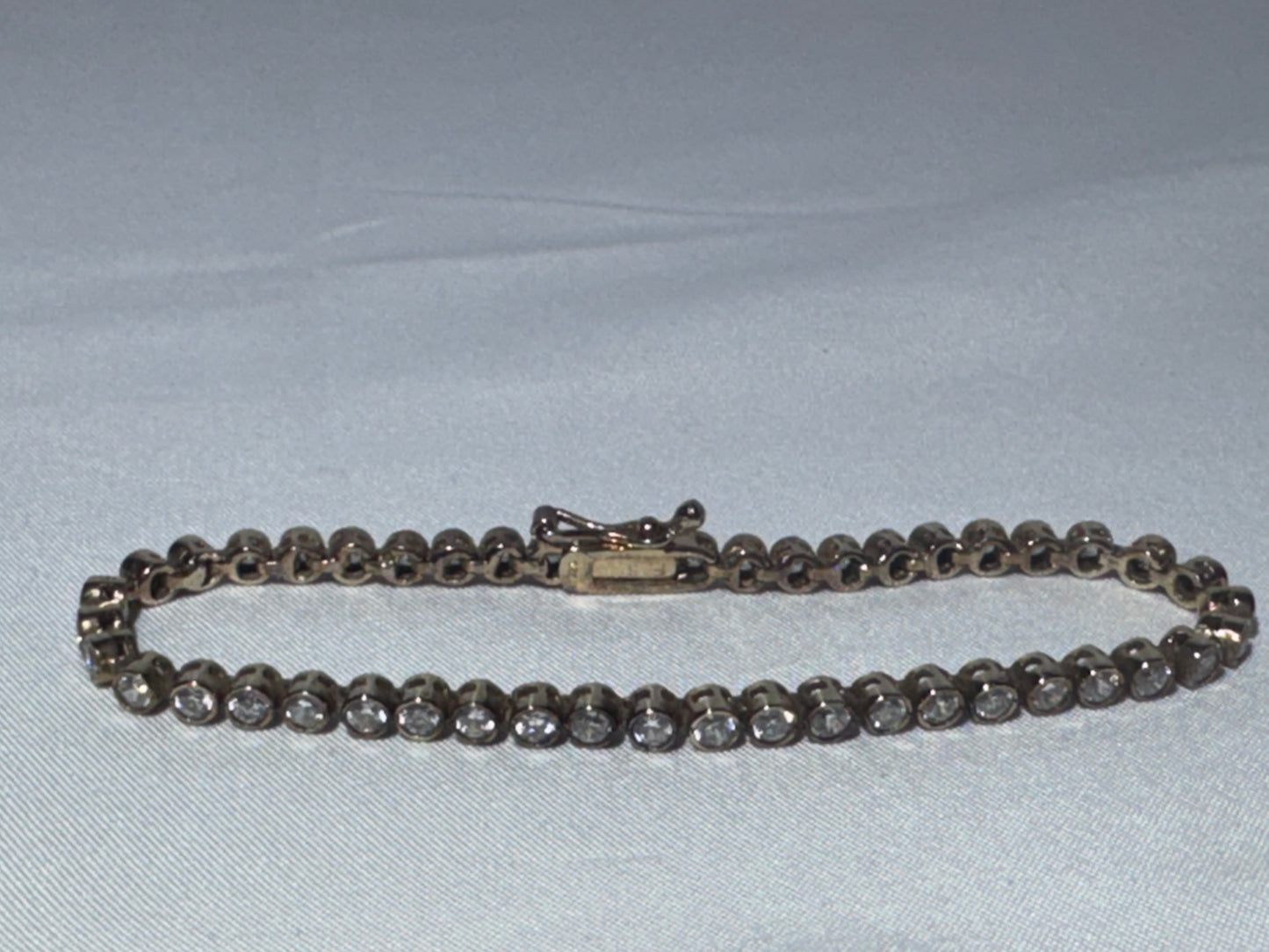 Vintage/Classic 925 Sterling Silver FAS Tennis Bracelet – Clear Round Stones – Box Clasp