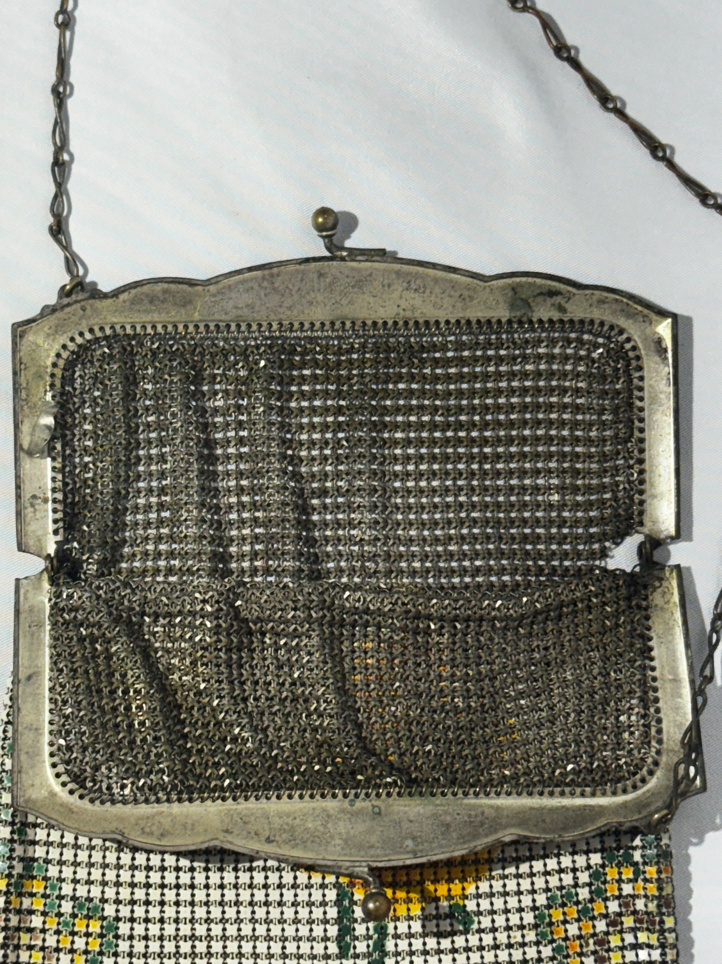 Vintage Whiting & Davis Art Deco Enameled Mesh Purse Sunflower Design 1920s Chain Handle