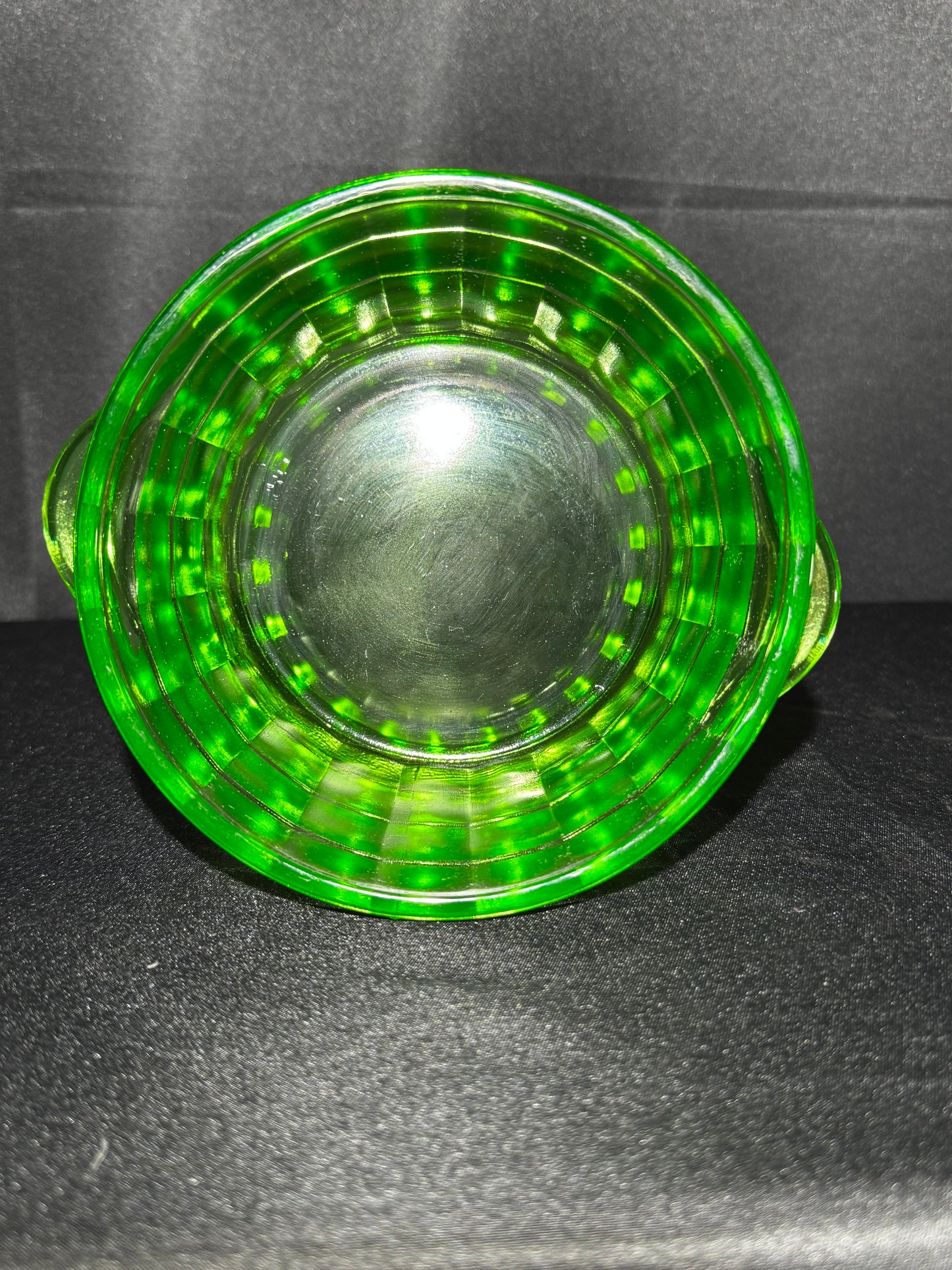Vintage Anchor Hocking Block Optic Uranium Glass Ice Bucket / Butter Tub – Green Depression Glass