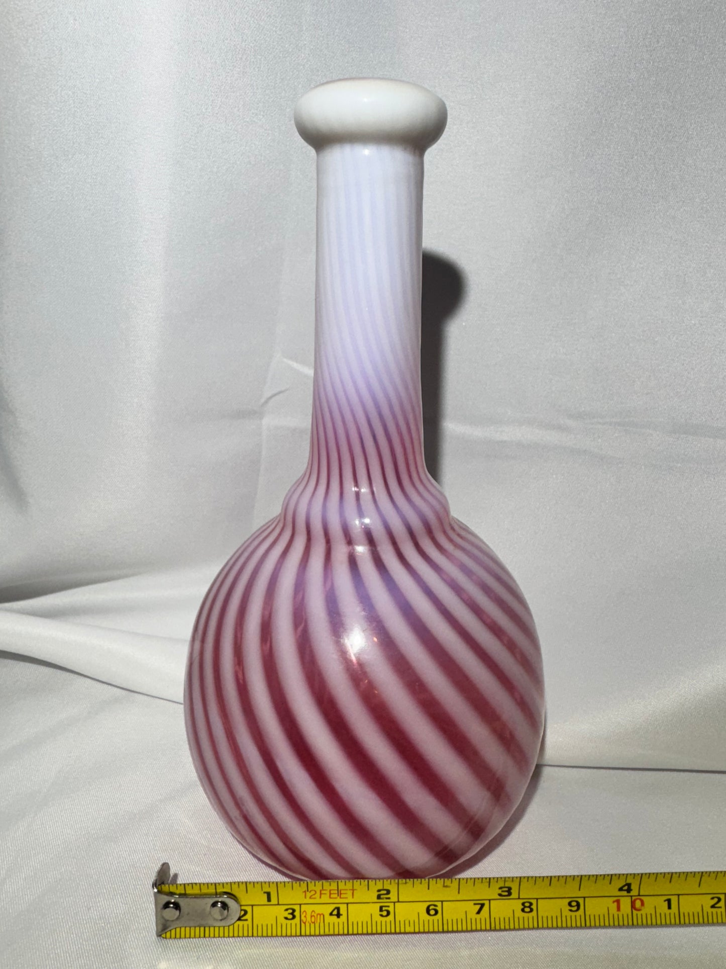 Antique Cranberry Opalescent Barber Bottle – Pronounced White Swirl & Defined Collar