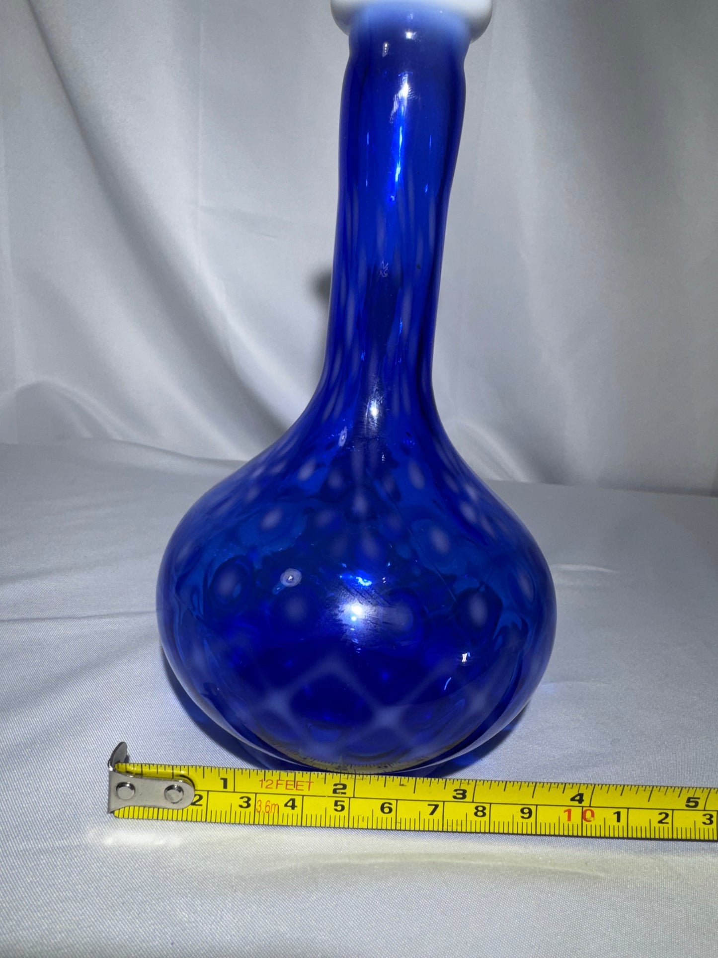 Rare Vintage Cobalt Blue Opalescent Snowflake Glass Barber Bottle