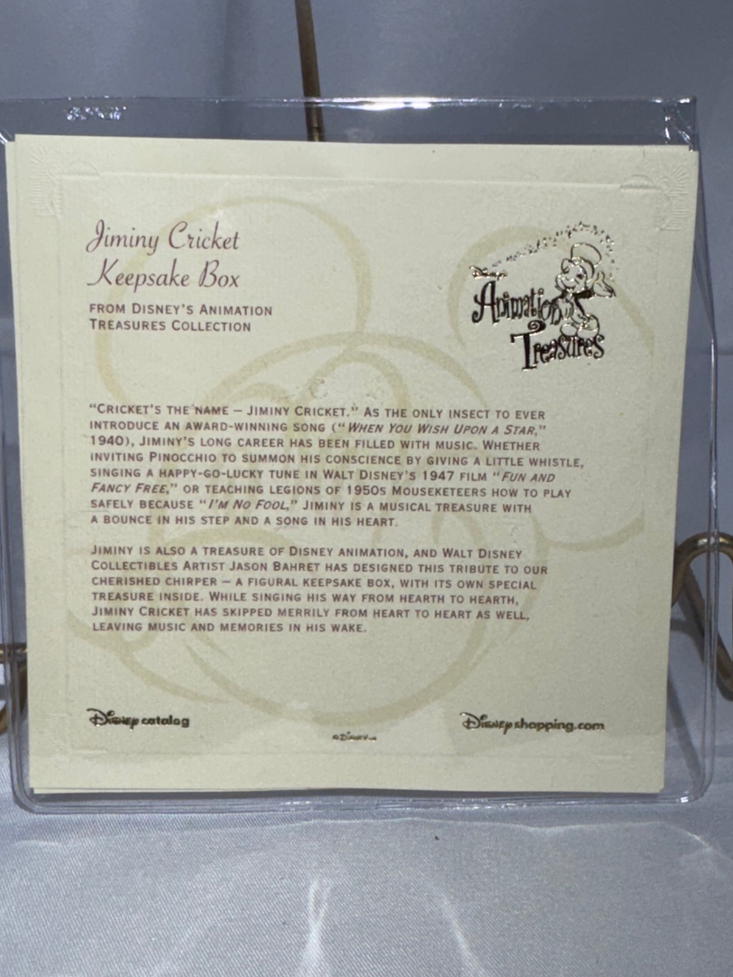 Disney Jiminy Cricket Animated Treasures Keepsake Box Pinocchio COA Coin RARE