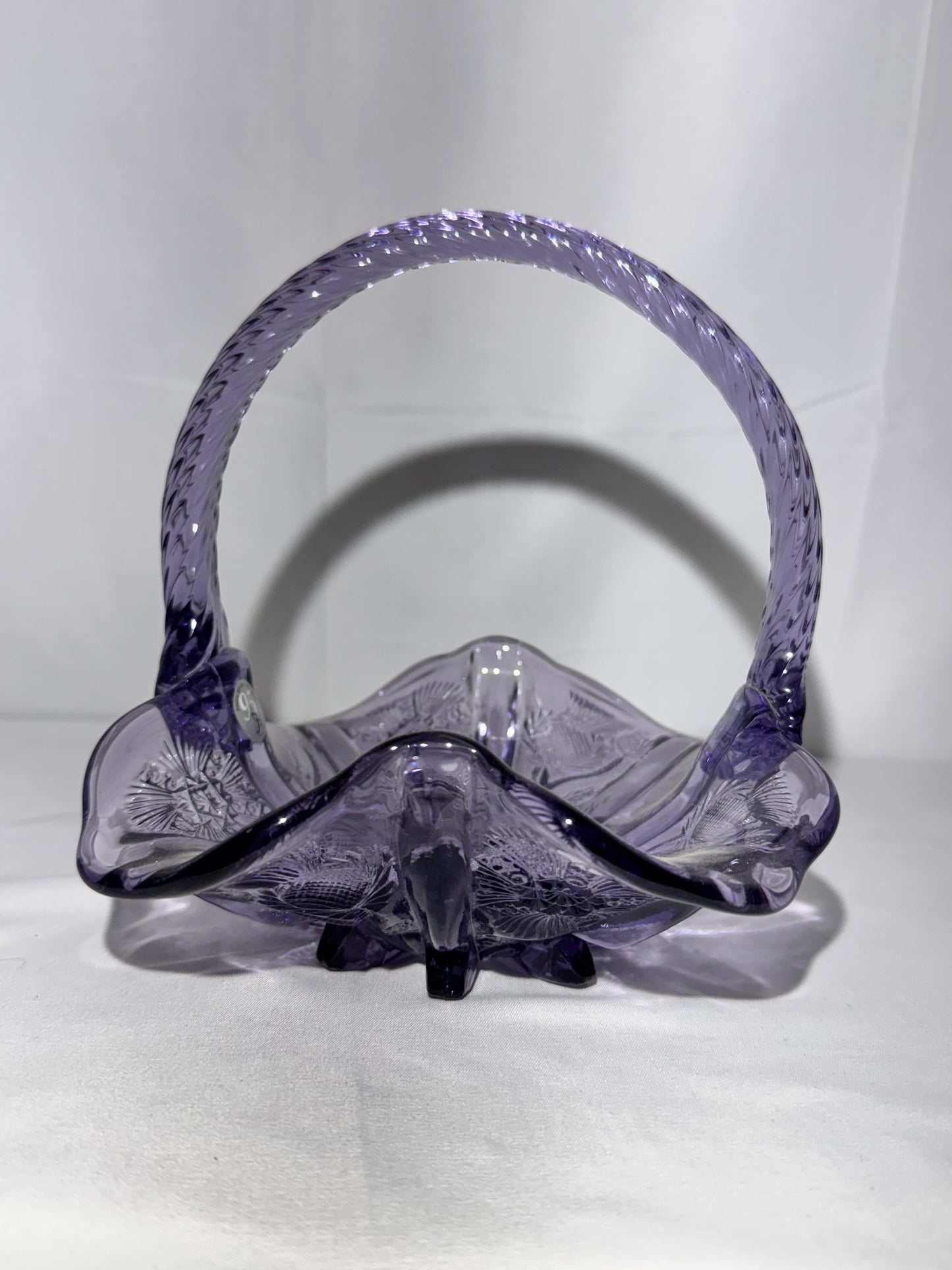Fenton Glass Basket – Thistle Pattern – Approx. 6 ½” Tall – Original Fenton Sticker
