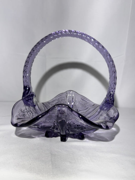 Fenton Glass Basket – Thistle Pattern – Approx. 6 ½” Tall – Original Fenton Sticker