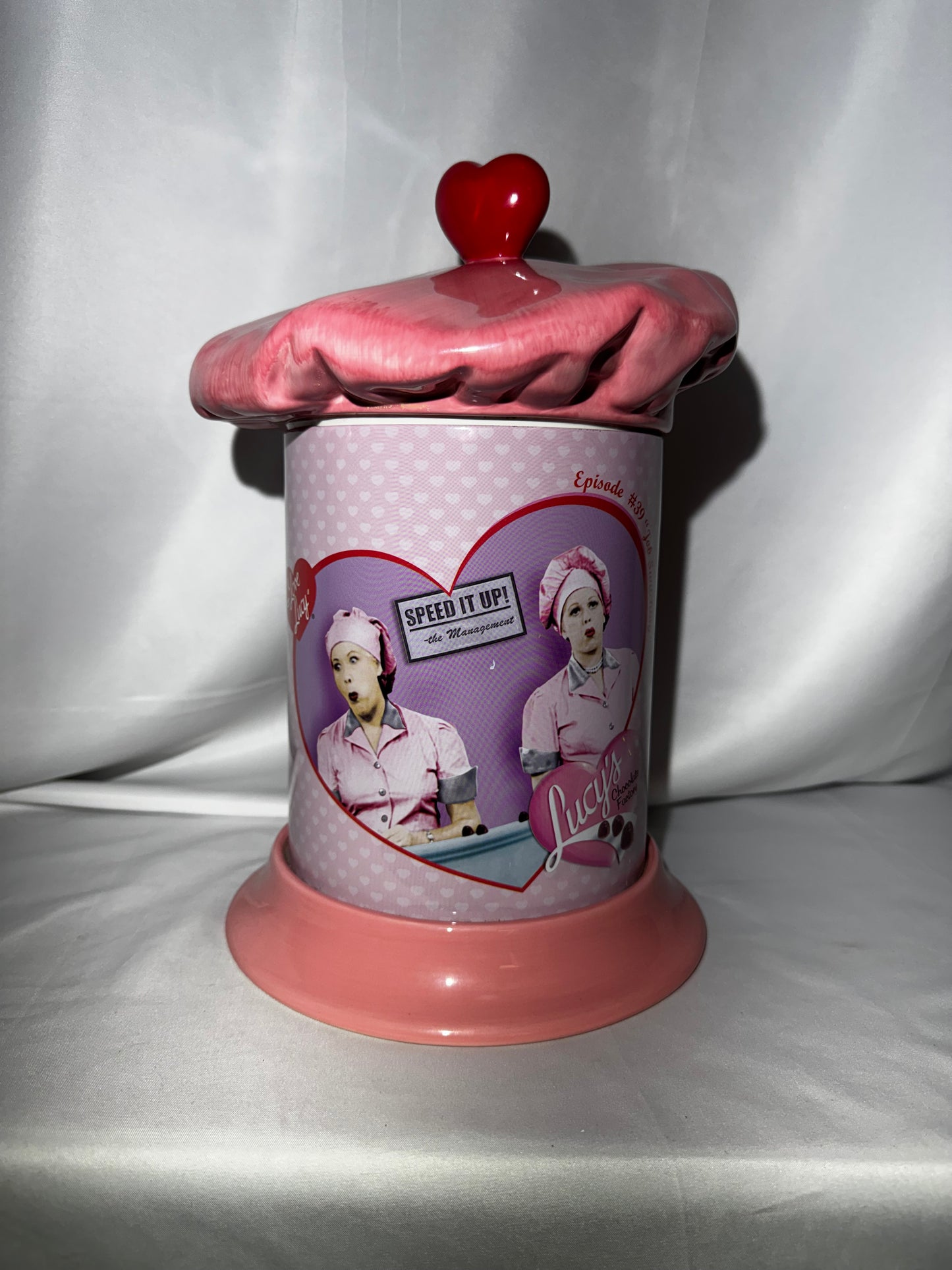Vandor I Love Lucy Chocolate Factory Cookie Jar Tin Body Ceramic Lid Retired Rare