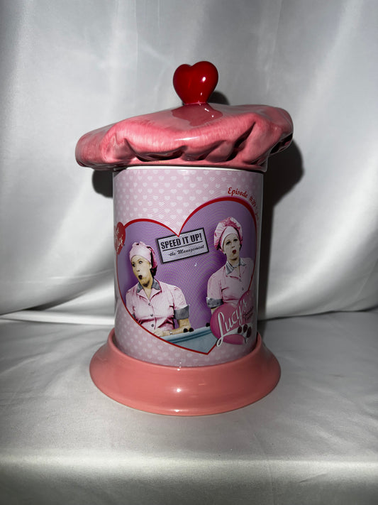 Vandor I Love Lucy Chocolate Factory Cookie Jar Tin Body Ceramic Lid Retired Rare