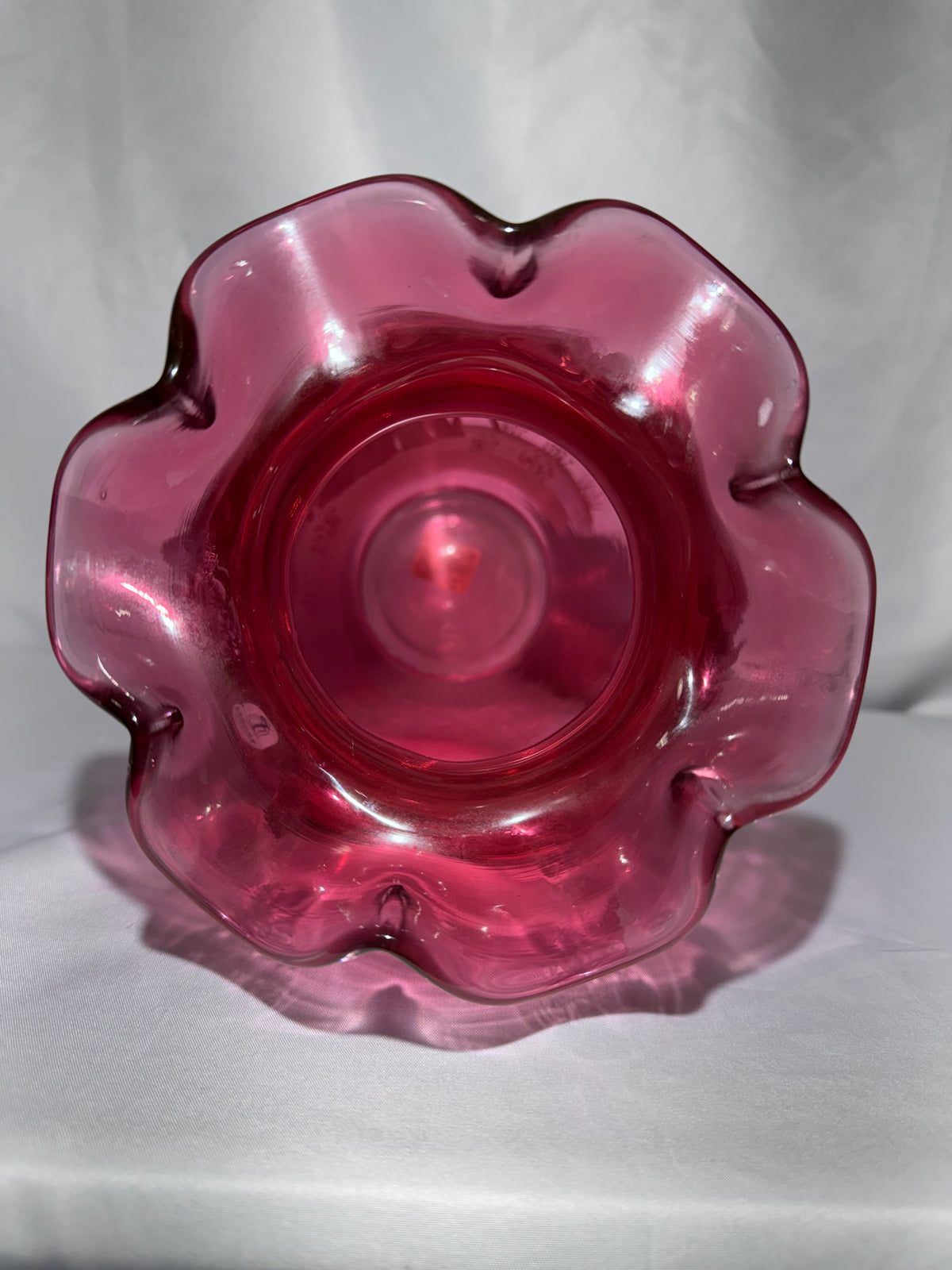 Fenton Cranberry Glass Mary Gregory-Style Hand-Painted Tea Party Ruffled Rim 10” Vase – Limited Edition #1783/2350