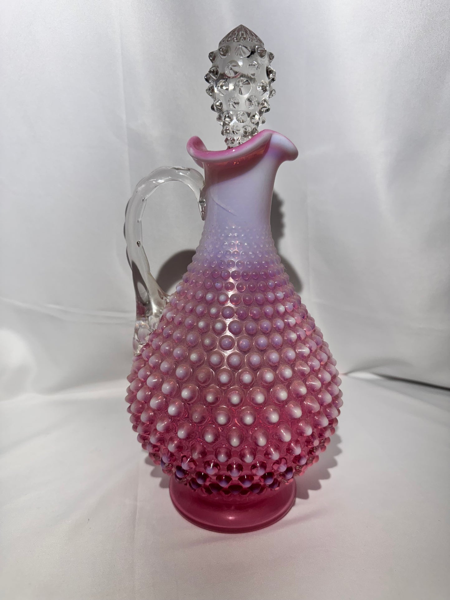 Vintage Fenton Cranberry Hobnail Glass Wine Decanter with Stopper – Approx. 13” Tall