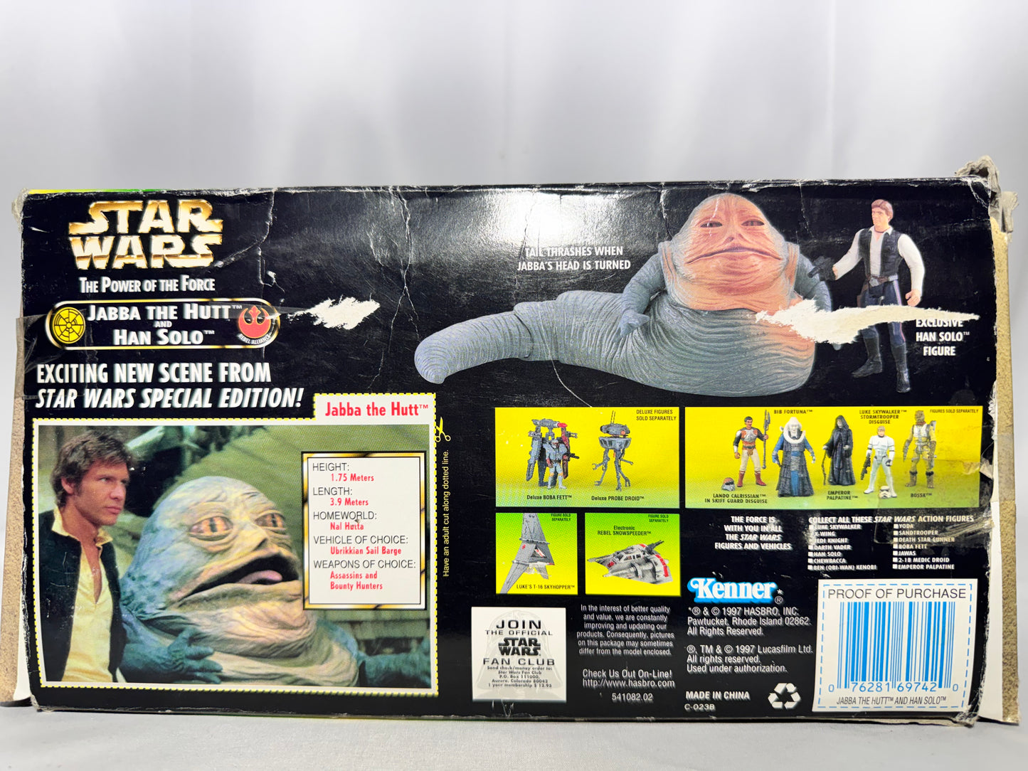 Vintage 1997 Kenner Star Wars: The Power of the Force – Jabba the Hutt & Han Solo Action Figure Set