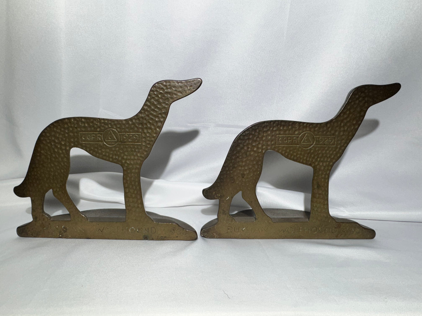 Pair of Art Deco Russian Wolfhound Cast Iron Bookends – c. 1929 Connecticut Foundry