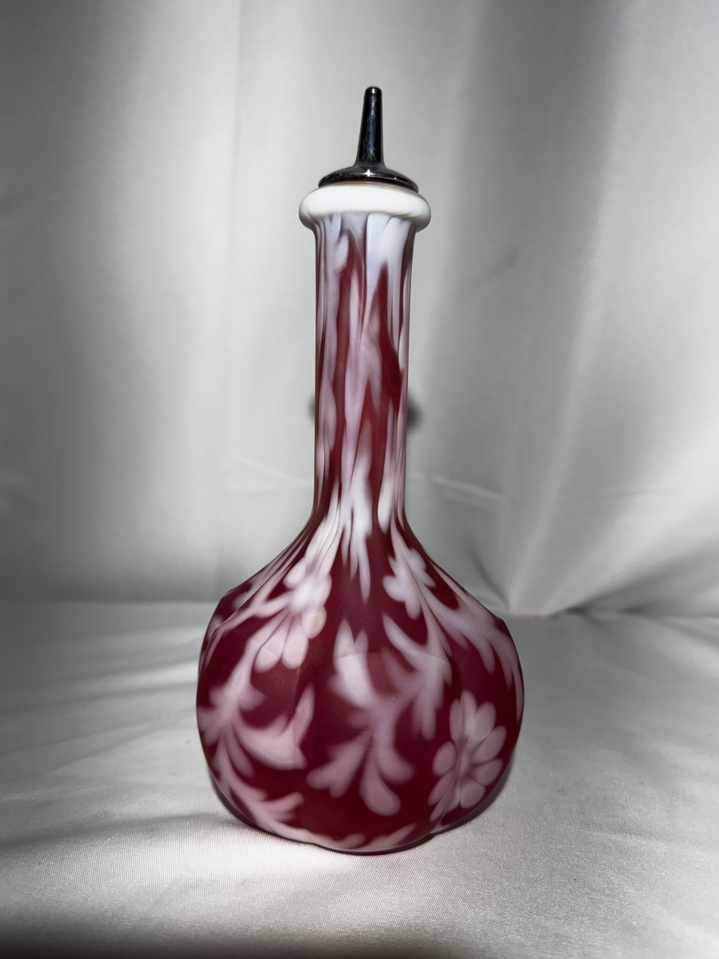 Fenton Cranberry Opalescent Daisy & Fern Barber Bottle – Vintage Art Glass Vanity Decanter