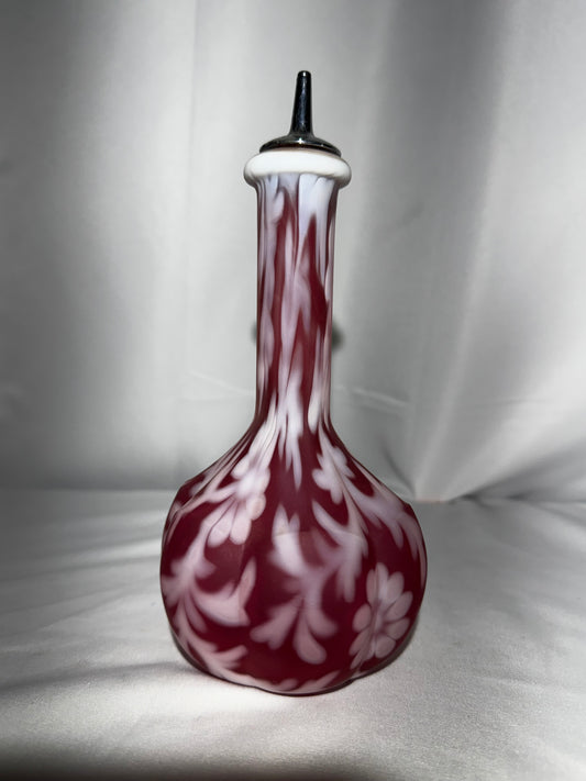 Fenton Cranberry Opalescent Daisy & Fern Barber Bottle – Vintage Art Glass Vanity Decanter