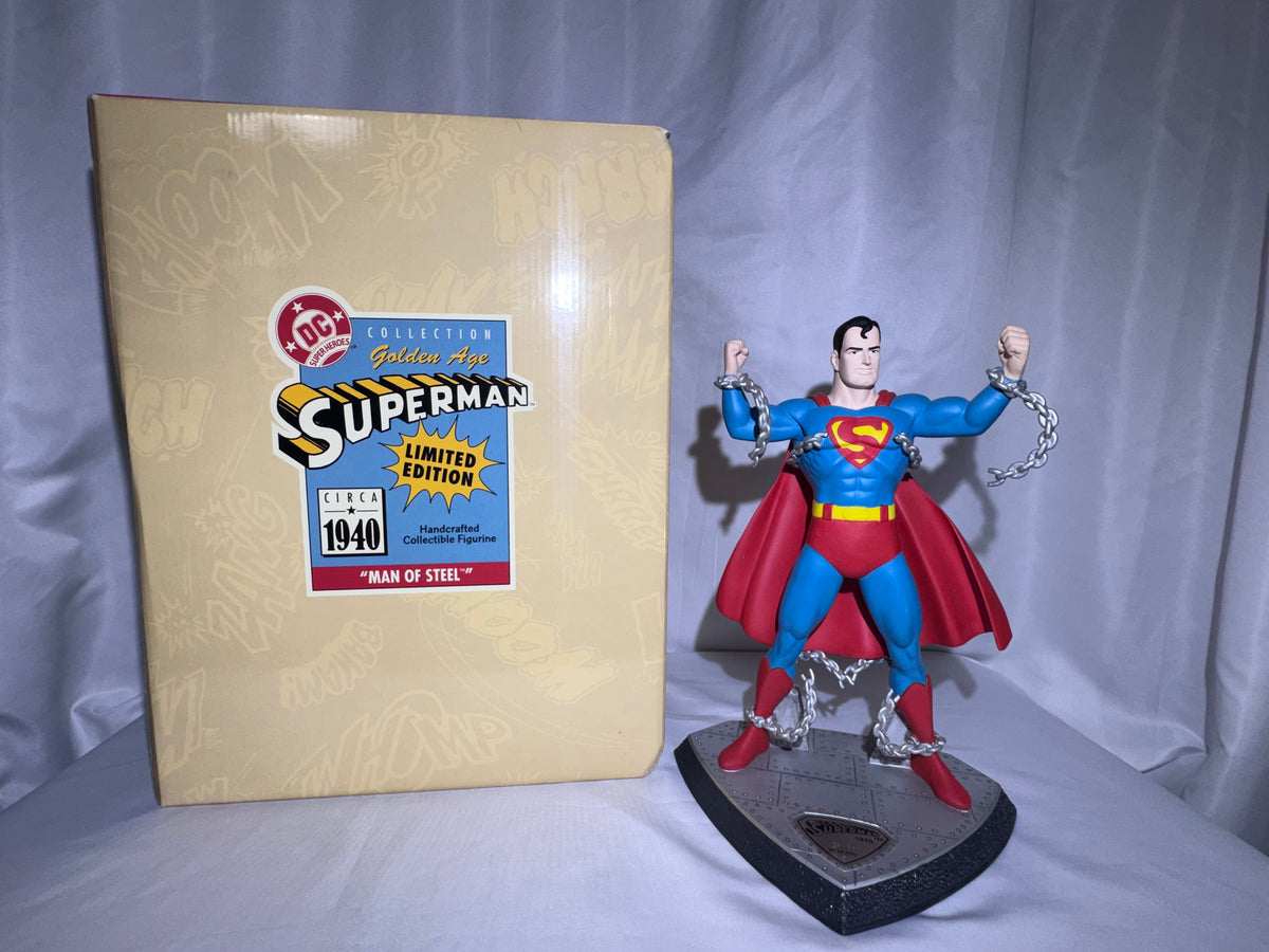 1996 Hallmark DC Super Heroes Golden Age Superman “Man of Steel” Figurine – Limited Edition #13,199/14,500 – Box & COA