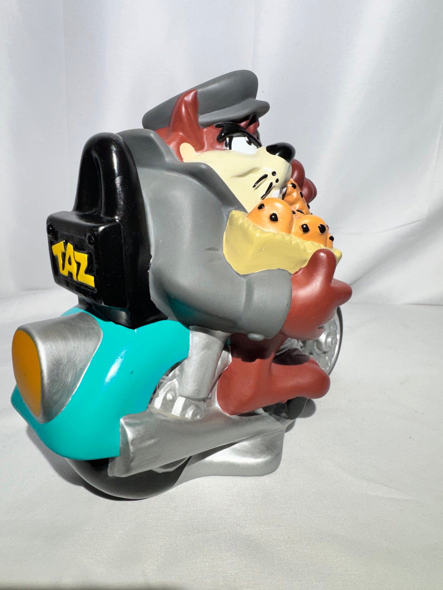 Vintage 1998 Warner Bros. Looney Tunes Tasmanian Devil (Taz) Coin Bank – Motorcycle