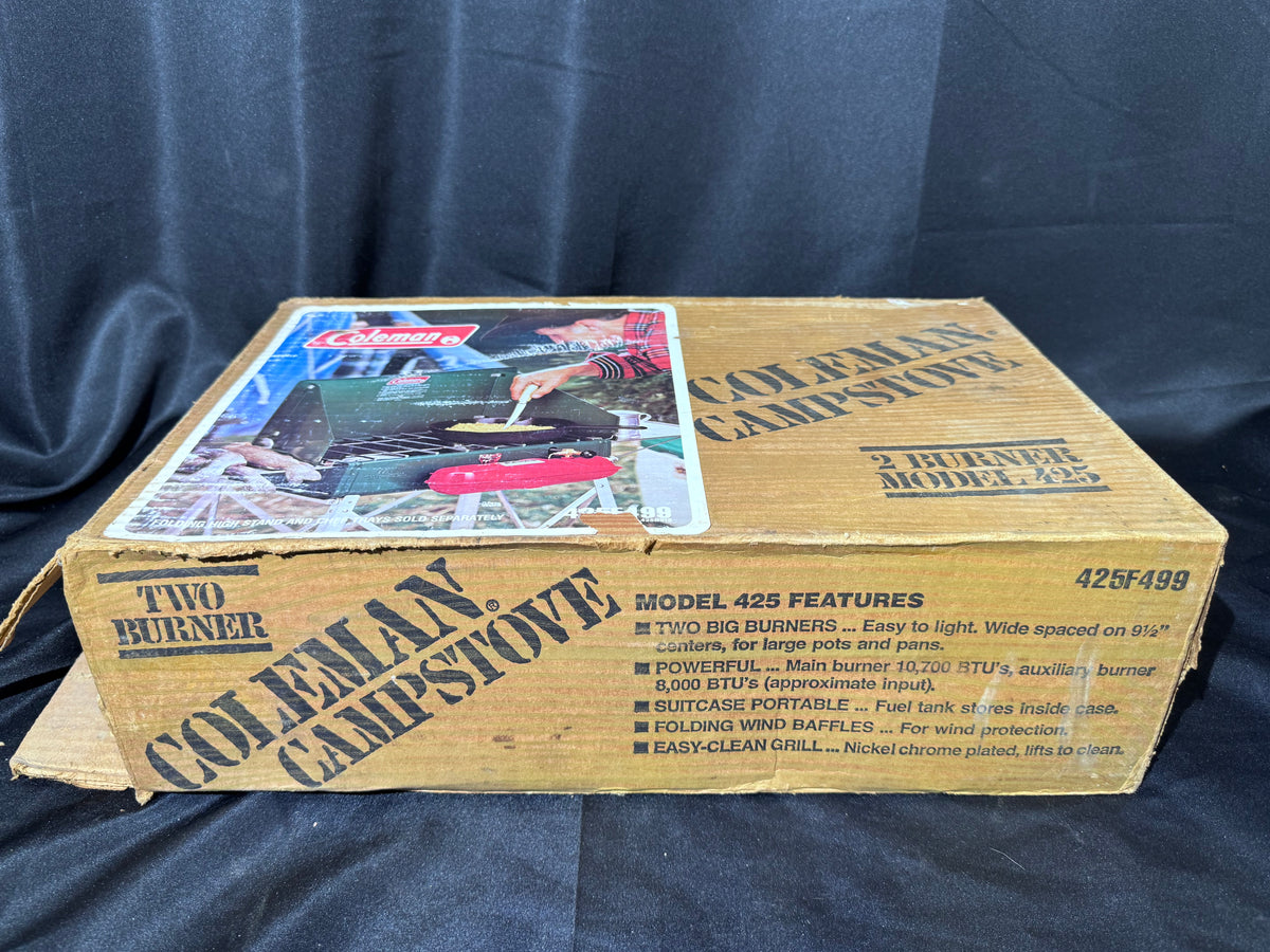Vintage 1981 Coleman Model 425F 2-Burner Camp Stove with Original Box – Untested