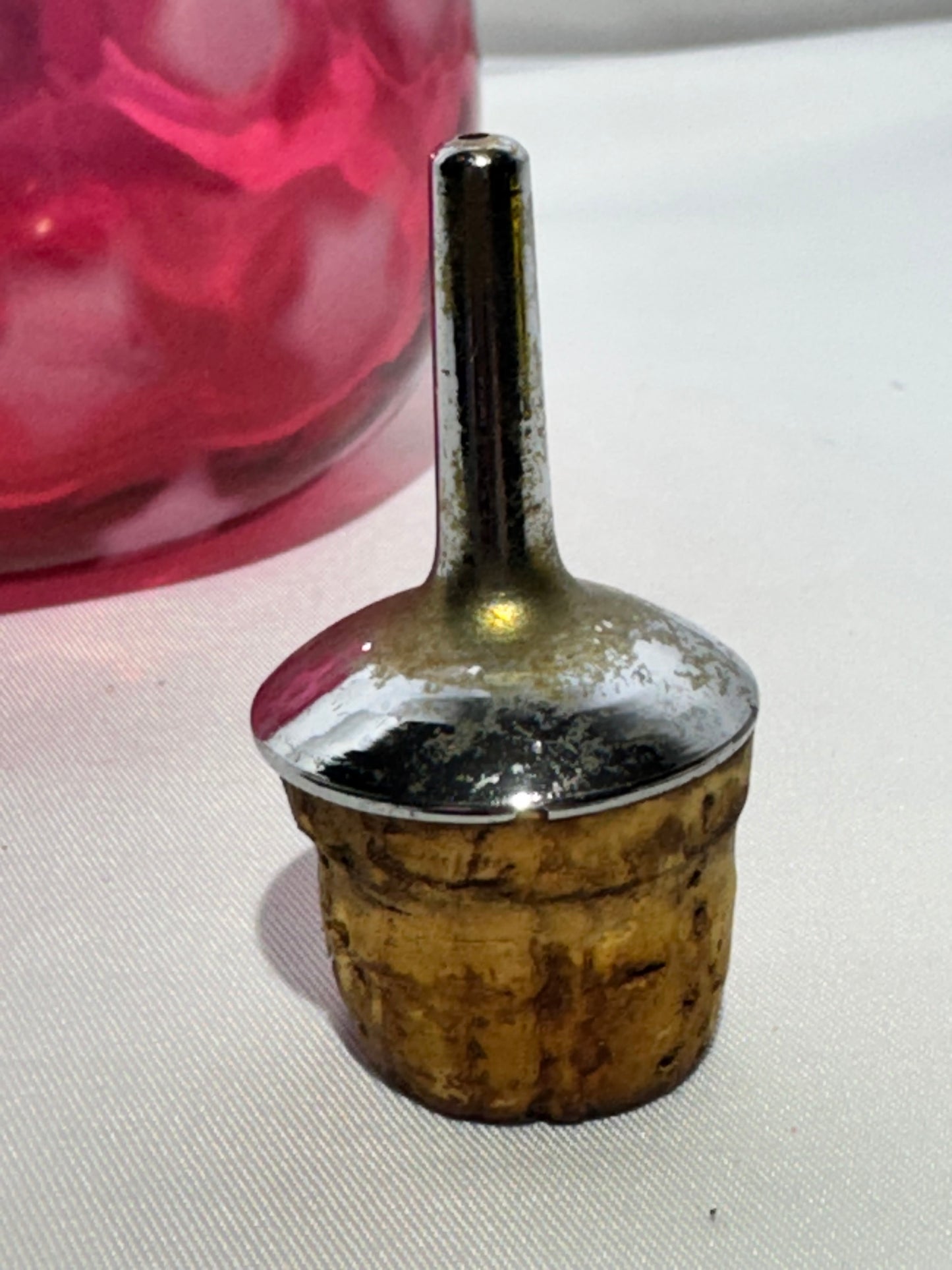 Vintage Cranberry Barber Bottle – Stars & Stripes Pattern with Stopper