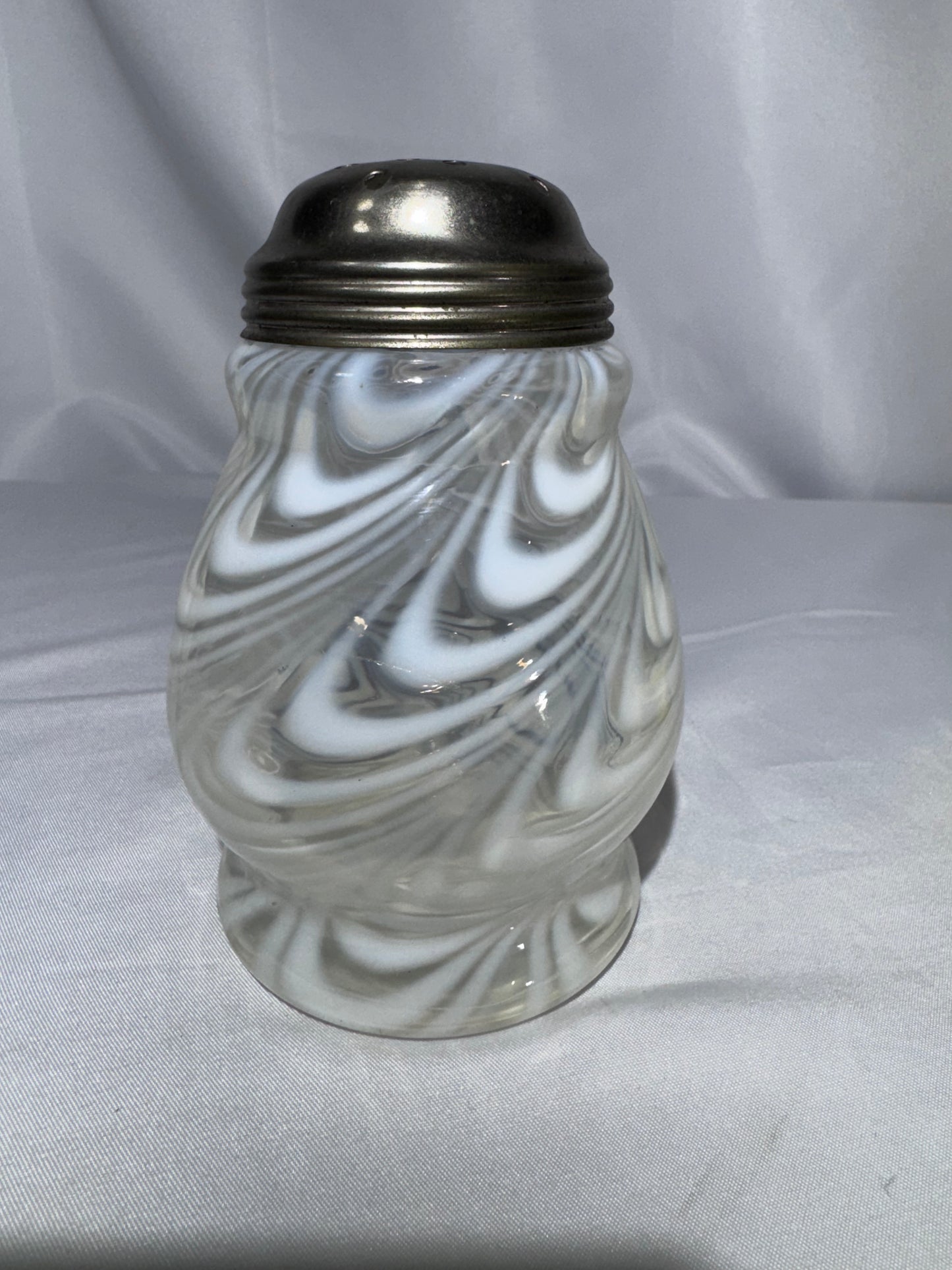 Antique Victorian White Opalescent Swirl Glass Sugar Shaker – c. 1880s–1900s