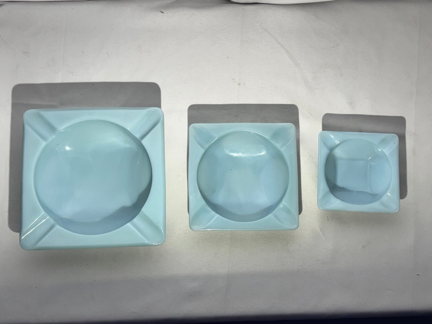 Vintage Turquoise Blue Stacking Ashtray Set – Delphite Milk Glass