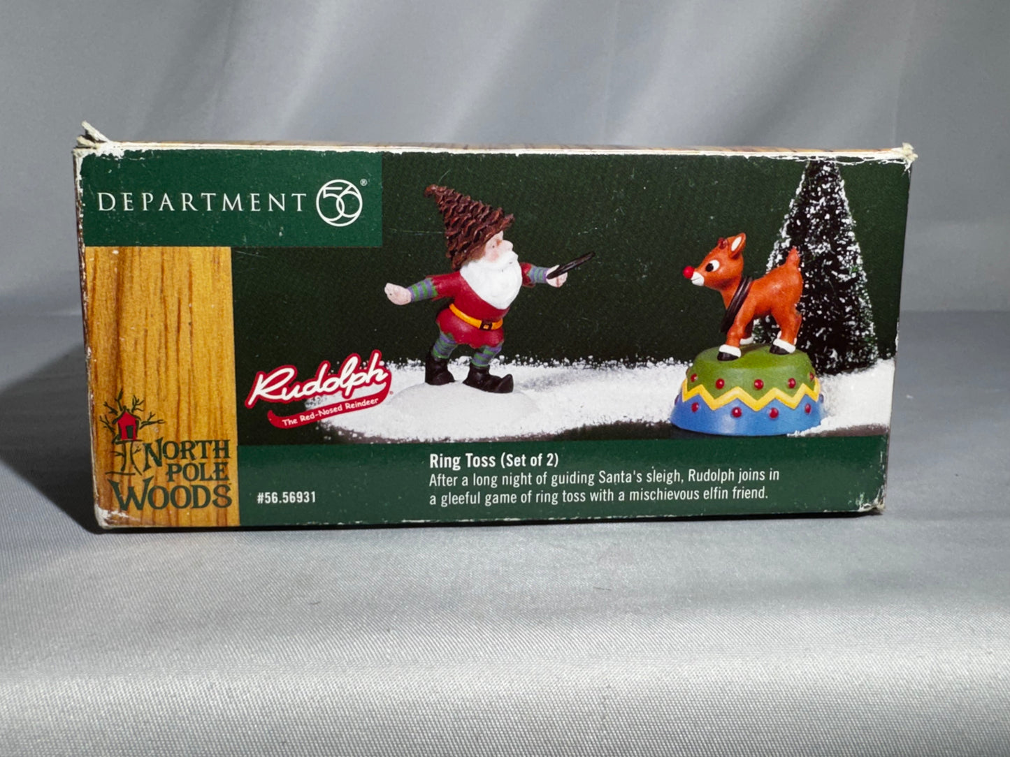 Department 56 North Pole Woods Ring Toss #56931 Retired Elf & Rudolph Figurine Set w/ Box