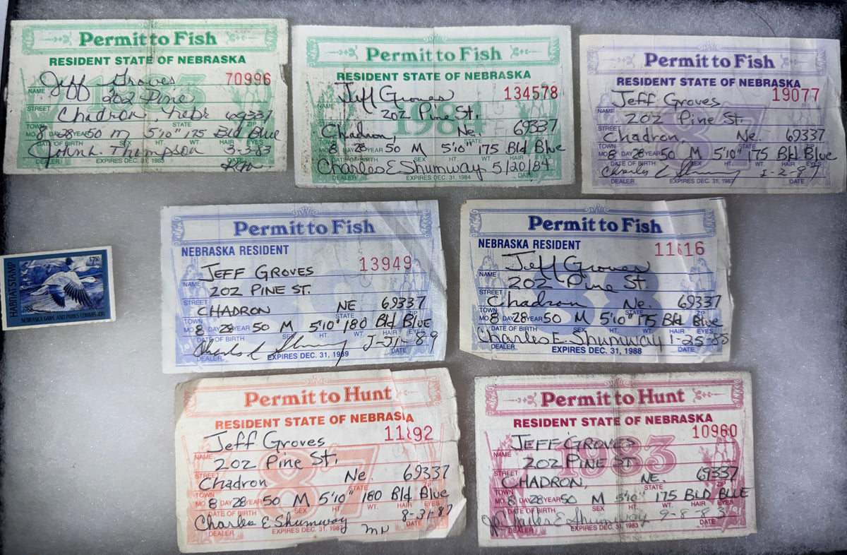 Vintage 1980s Nebraska Hunting & Fishing Permits Set of 7 License Ephemera