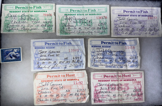 Vintage 1980s Nebraska Hunting & Fishing Permits Set of 7 License Ephemera