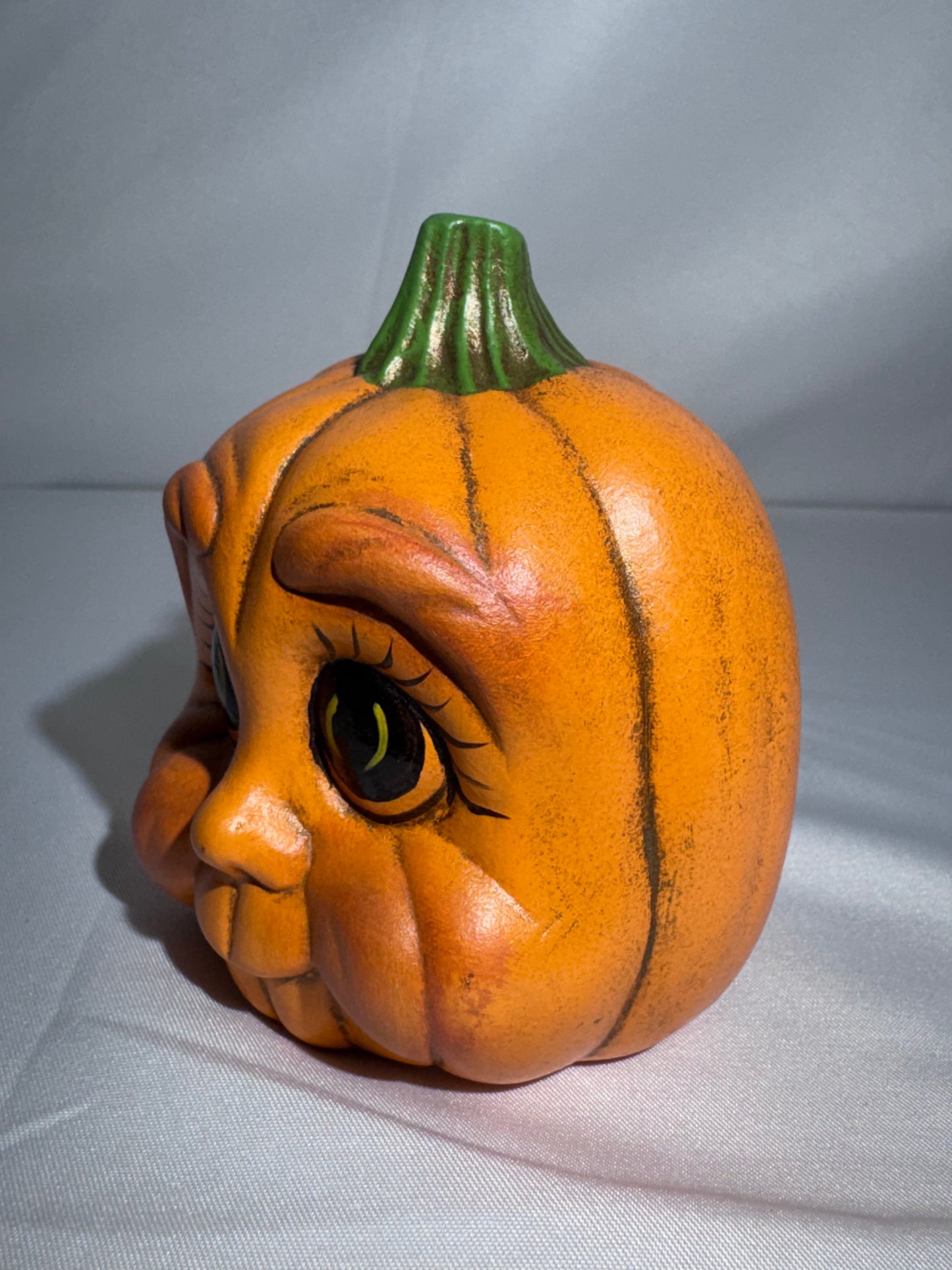 Vintage 1999 Ceramic Pumpkin Baby Face Figurine Hand Painted Fall Halloween