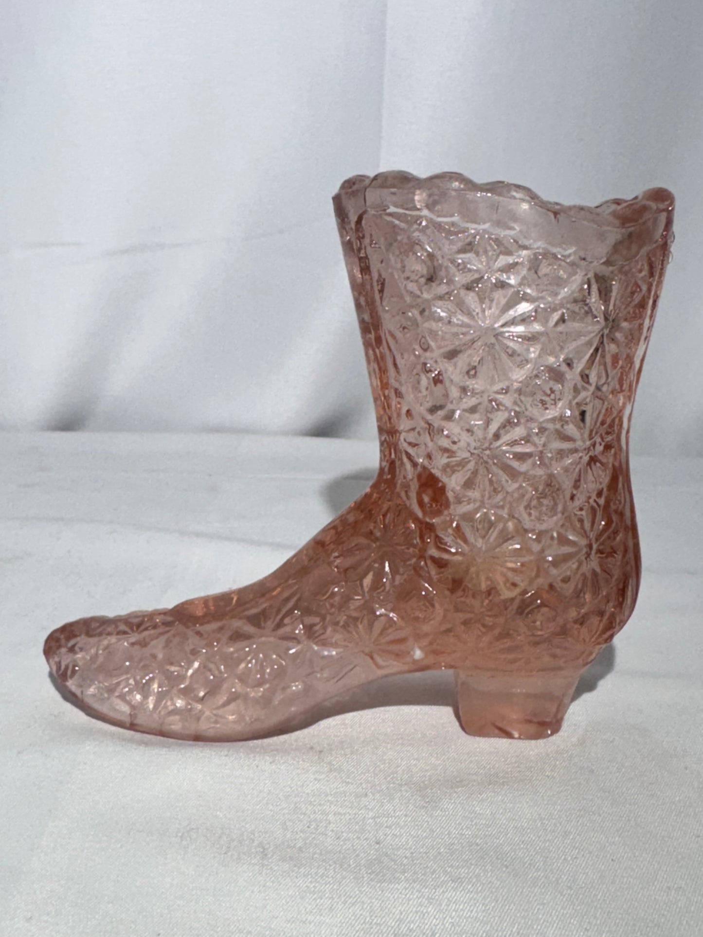 Fenton Art Glass Pink Boot Toothpick Holder – Daisy & Button Pattern (Vintage)