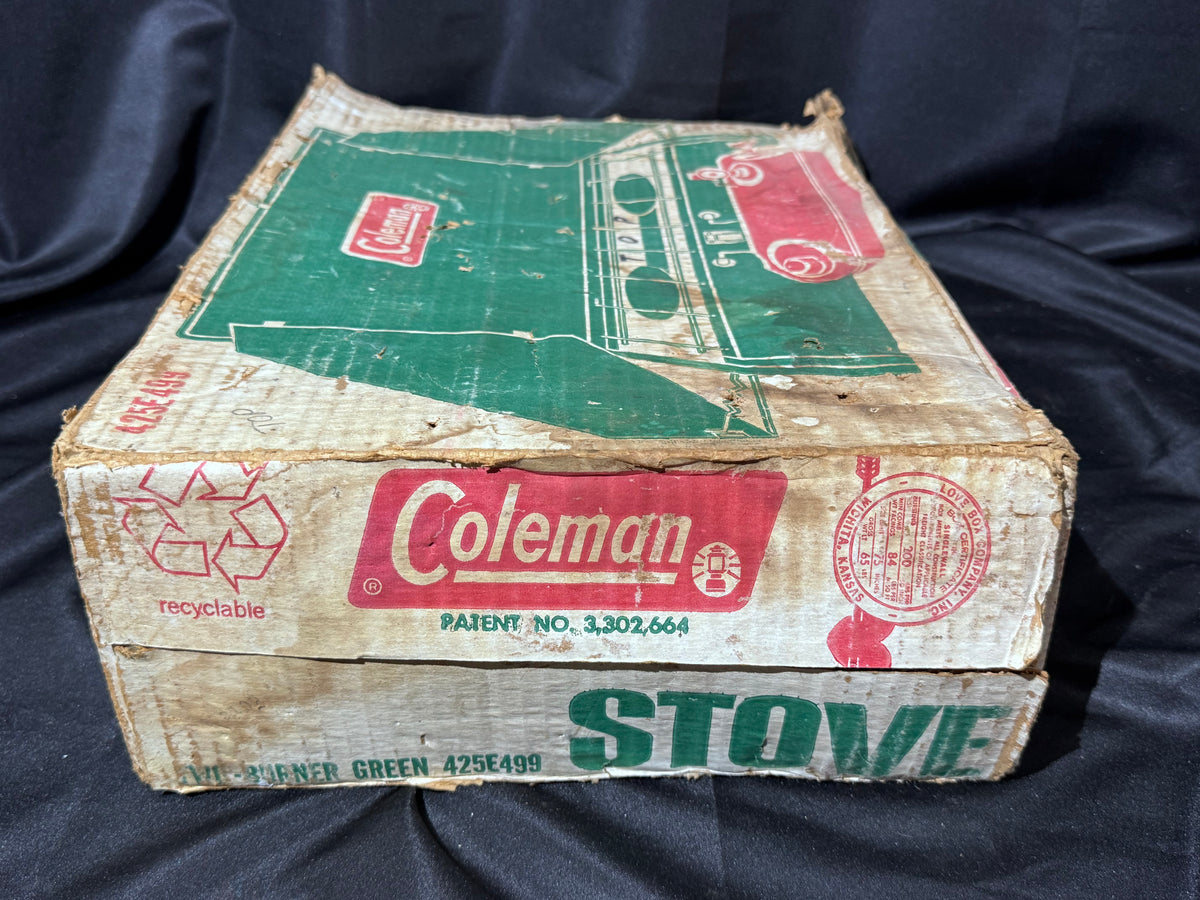 Vintage 1974 Coleman 425E499 Two-Burner Liquid Fuel Camp Stove with Original Box