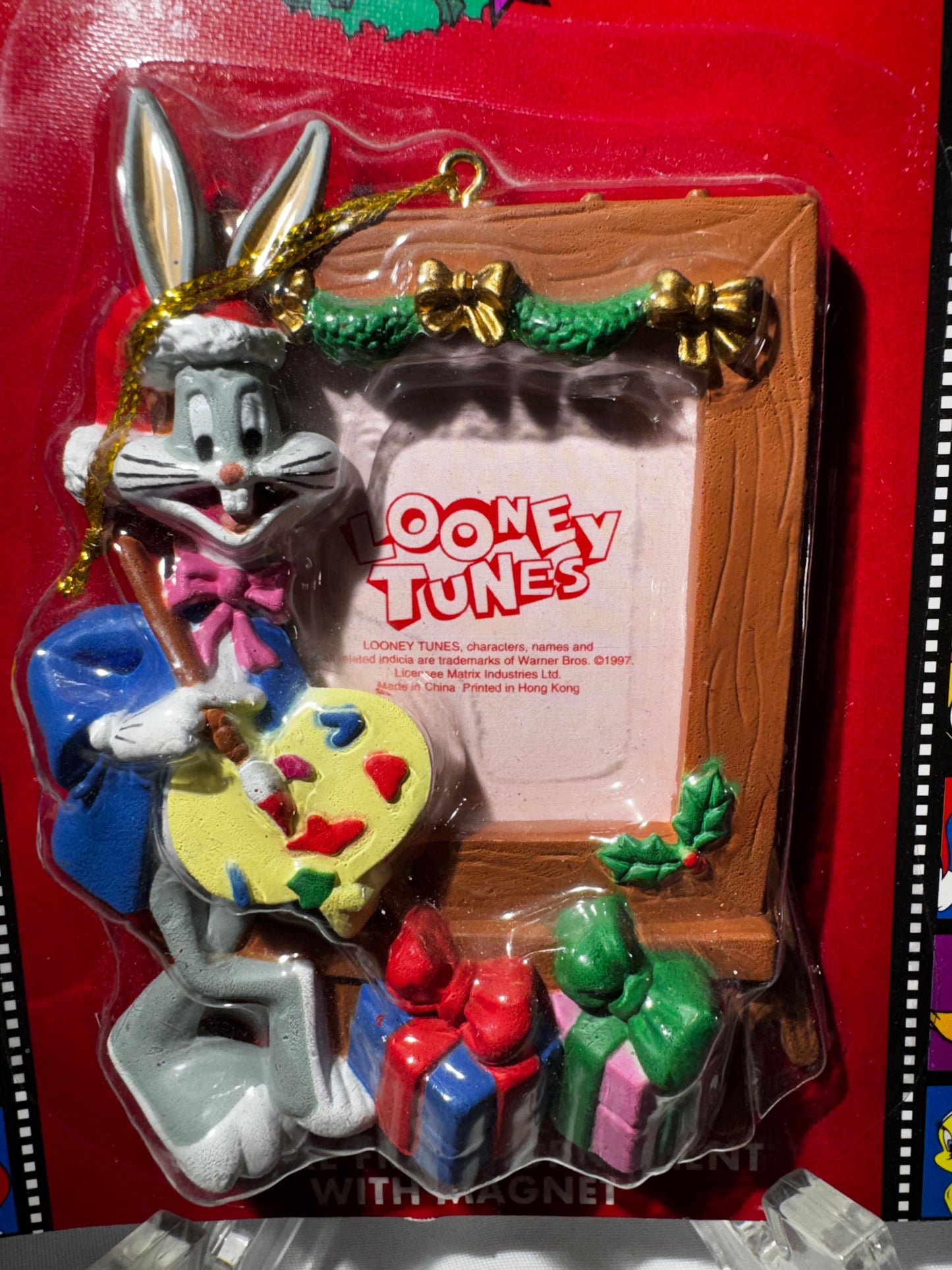 1997 Looney Tunes Bugs Bunny Picture Frame Ornament Magnet Matrix Resin Christmas 3.75”