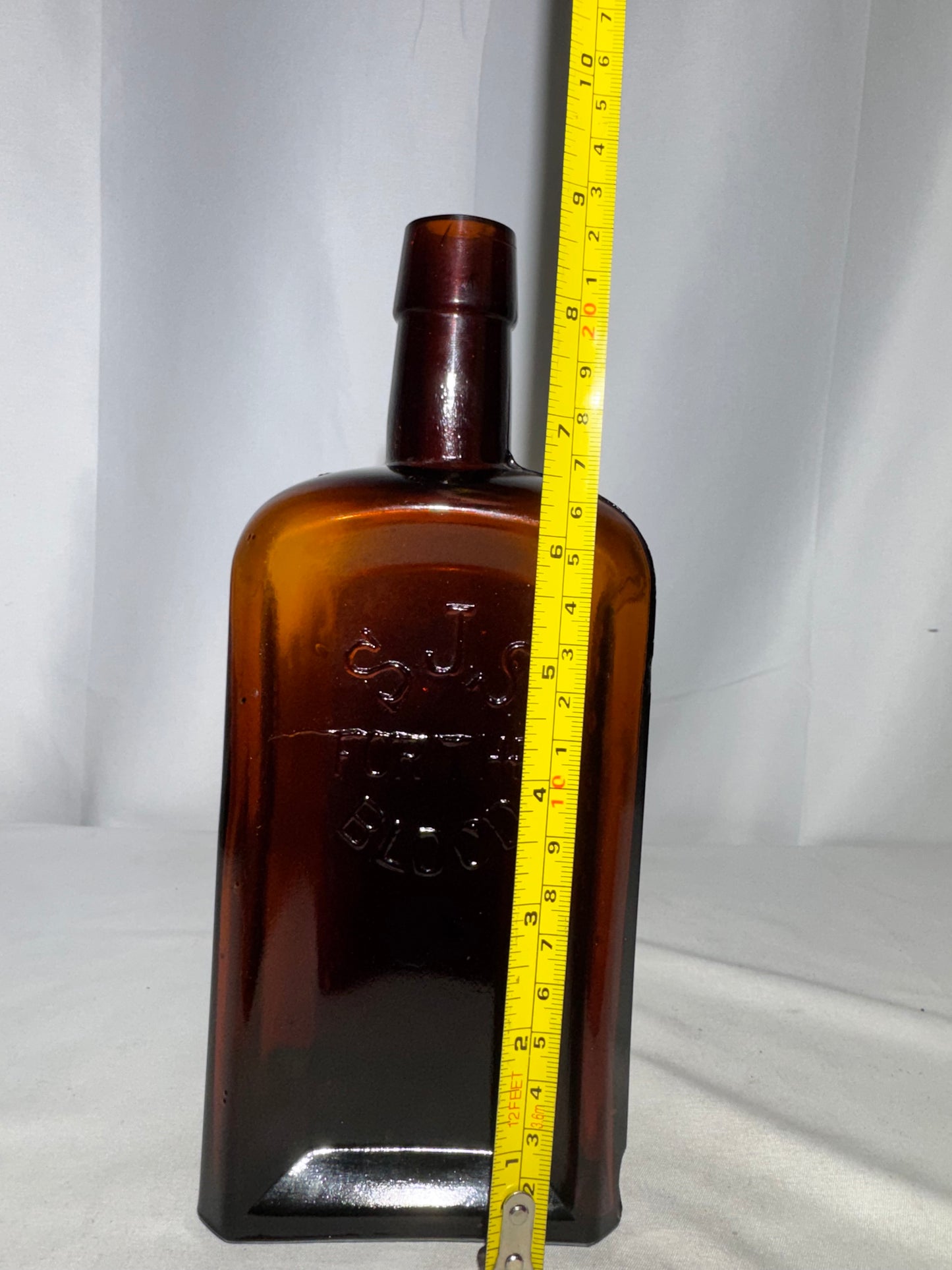 Vintage Amber Glass “S.J.S. For The Blood” Bottle – Gerstle Medicine Co., Chattanooga, Tenn.