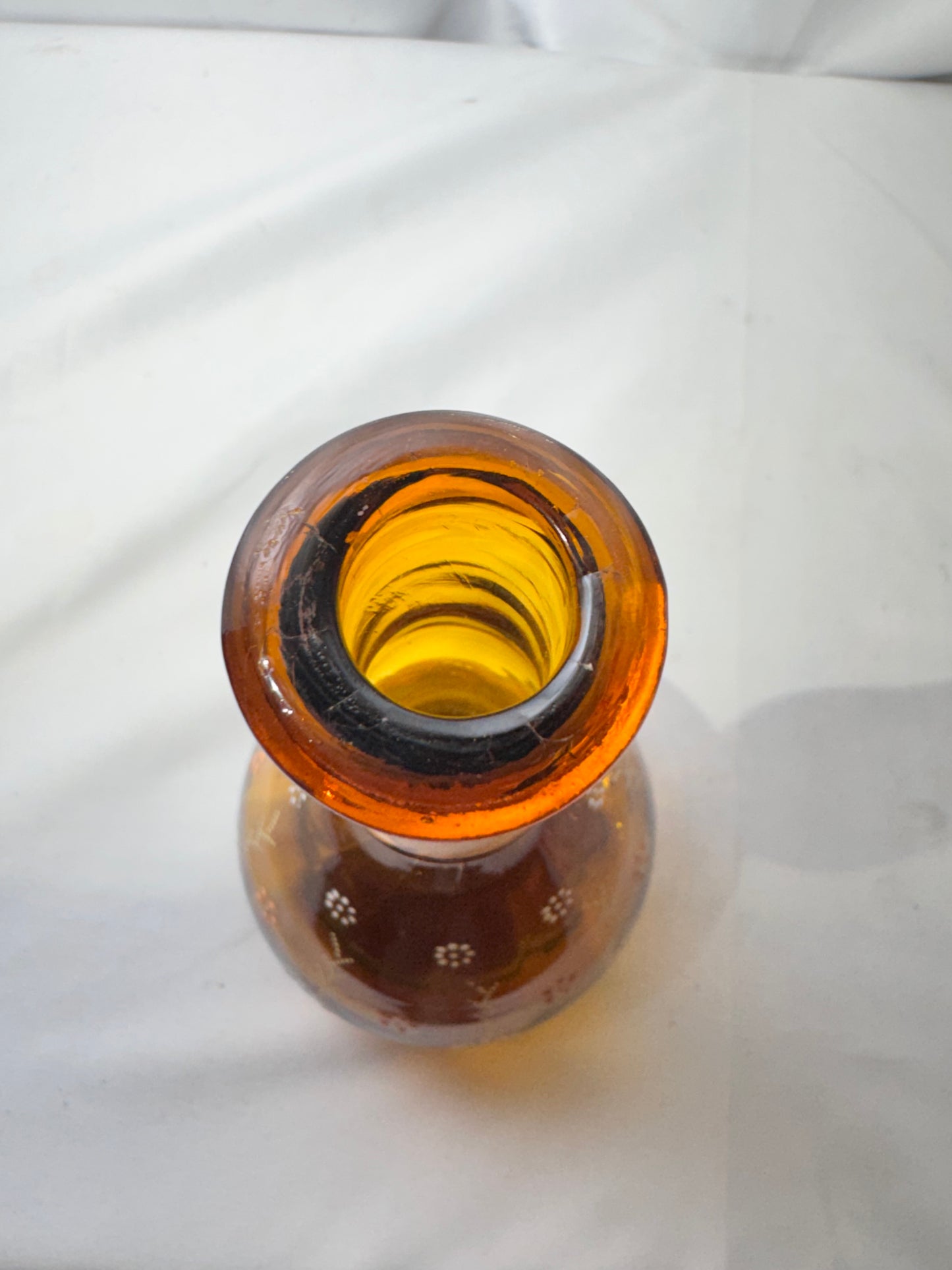 Antique Amber Glass Barber Bottle – Hand-Enameled Floral Design