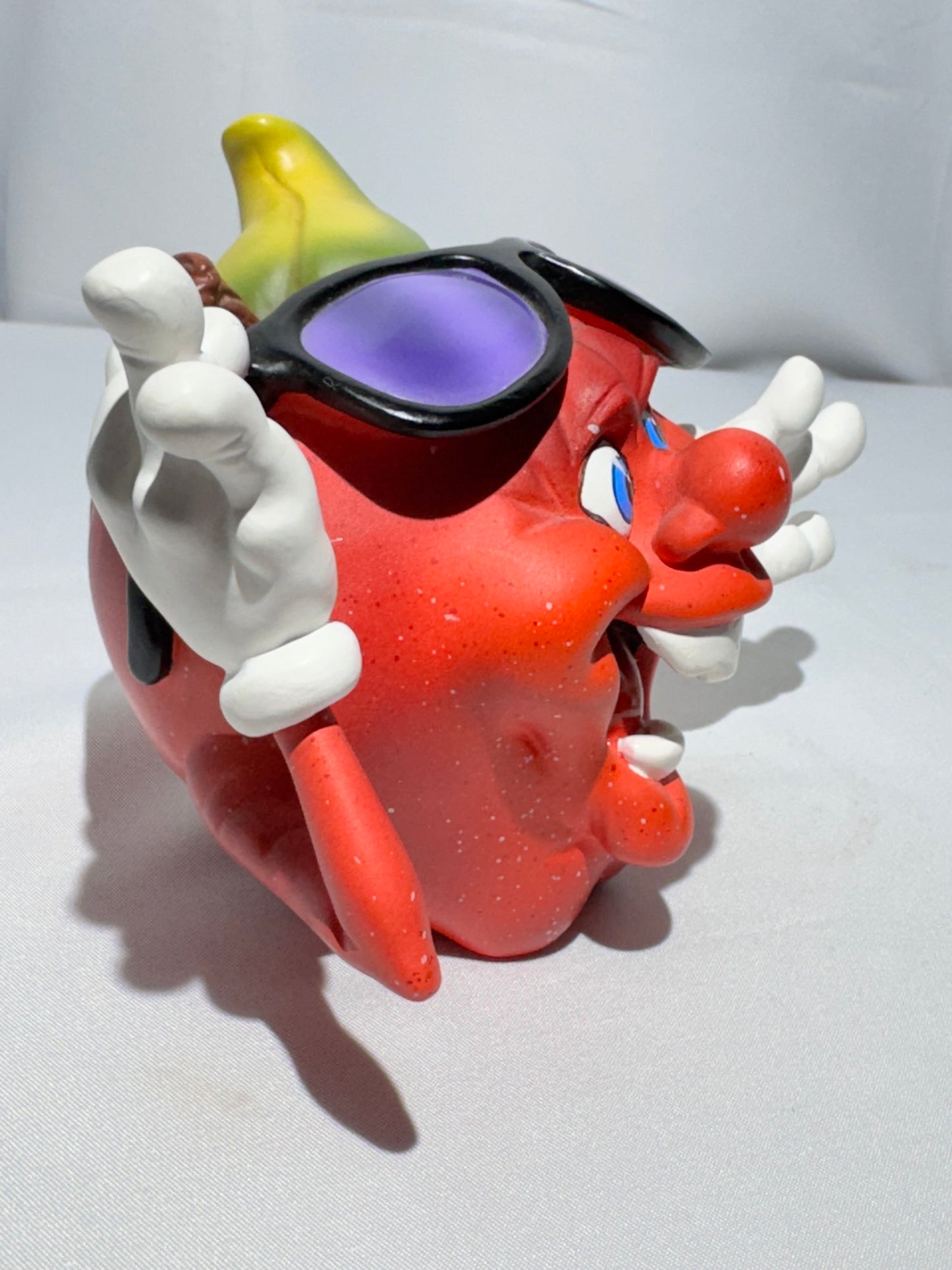 Vintage Giggling Groceries Red Apple Ceramic Figurine with Sunglasses