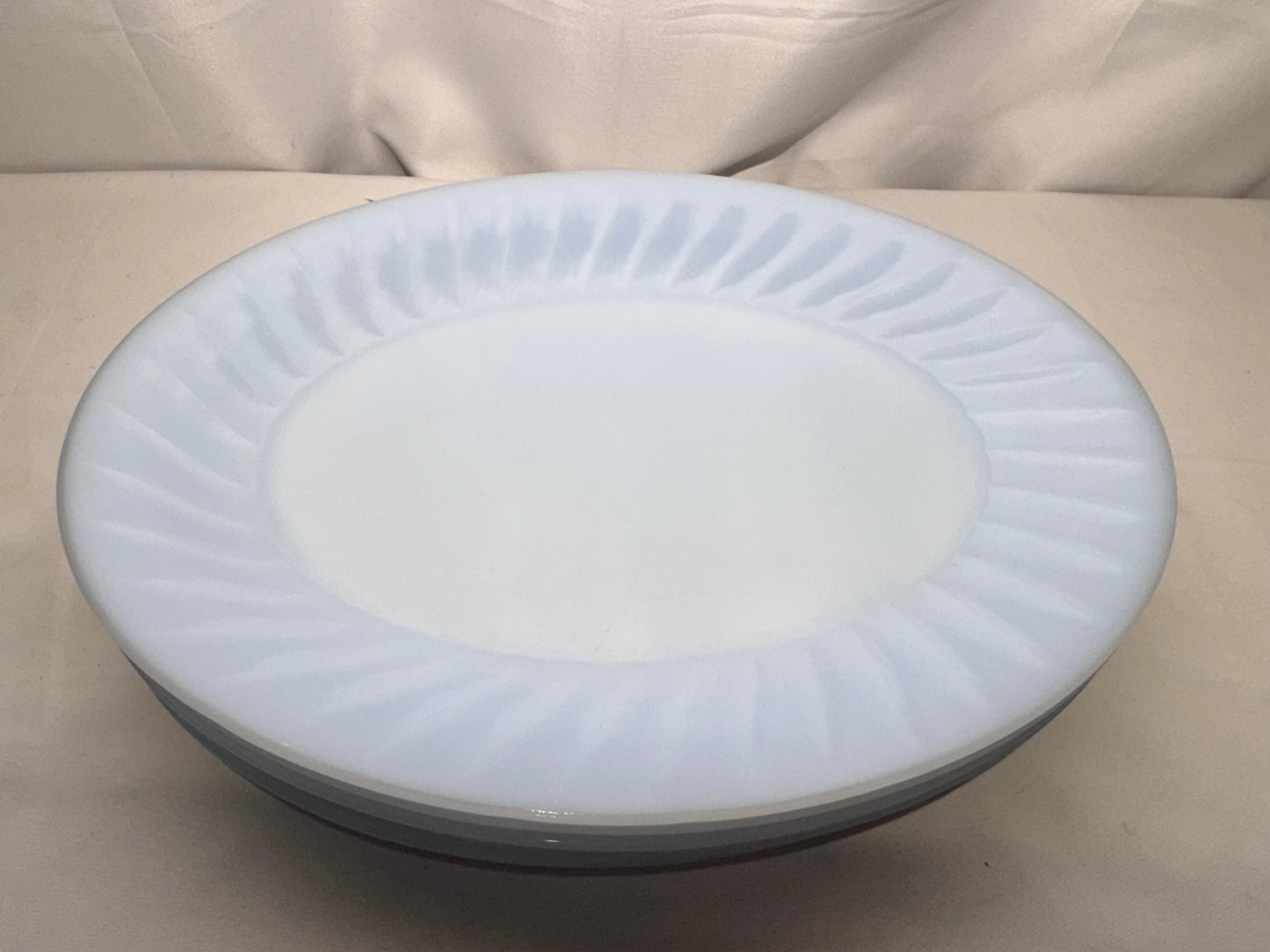 Vintage Fire-King Delphite Blue Oval Plates – Set of 5 – Scalloped Swirl Rim