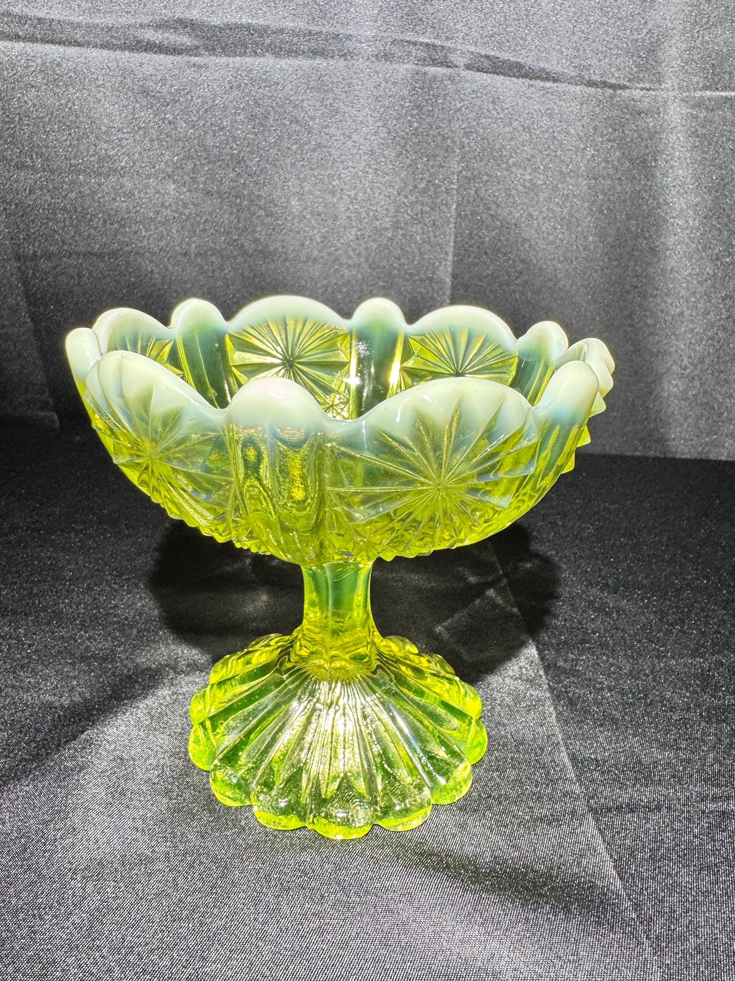 Uranium Glass Davidson Primrose Pearline Footed Compote – Lady Chippendale Collection