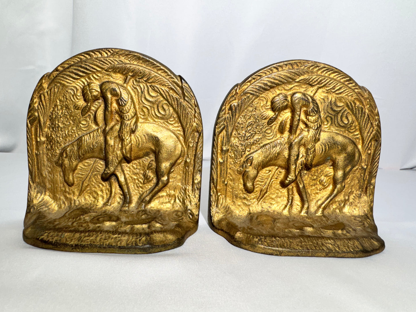 Vintage “End of the Trail” Cast Iron Bookends – Gold Tone Finish