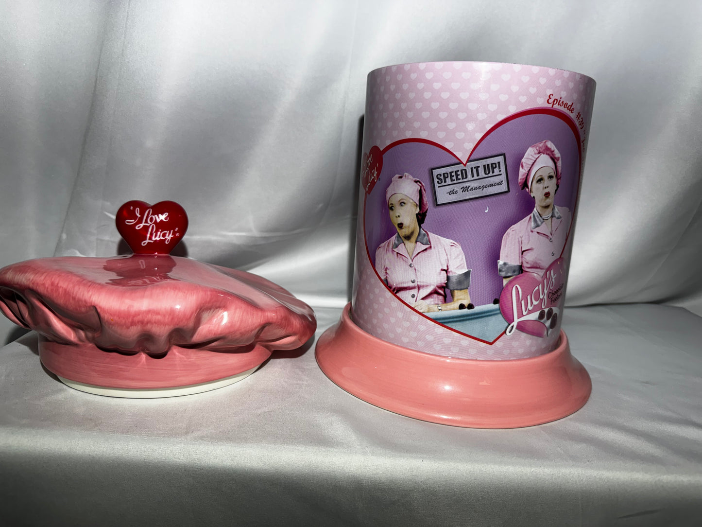 Vandor I Love Lucy Chocolate Factory Cookie Jar Tin Body Ceramic Lid Retired Rare