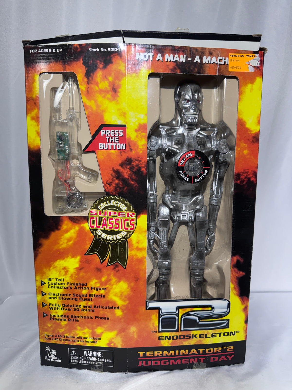 1997 Toy Island Terminator 2 T-800 Endoskeleton 15” Electronic Action Figure – Collector Super Classics – Original Box – Untested