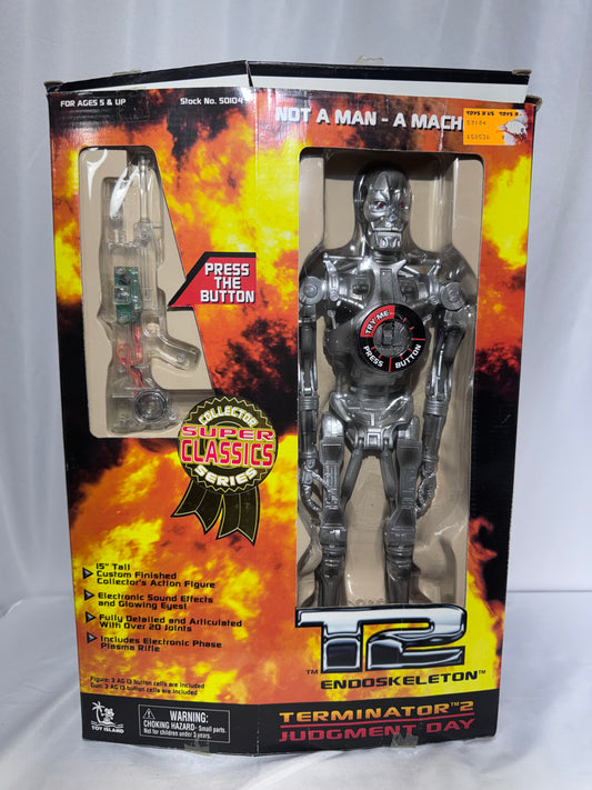 1997 Toy Island Terminator 2 T-800 Endoskeleton 15” Electronic Action Figure – Collector Super Classics – Original Box – Untested