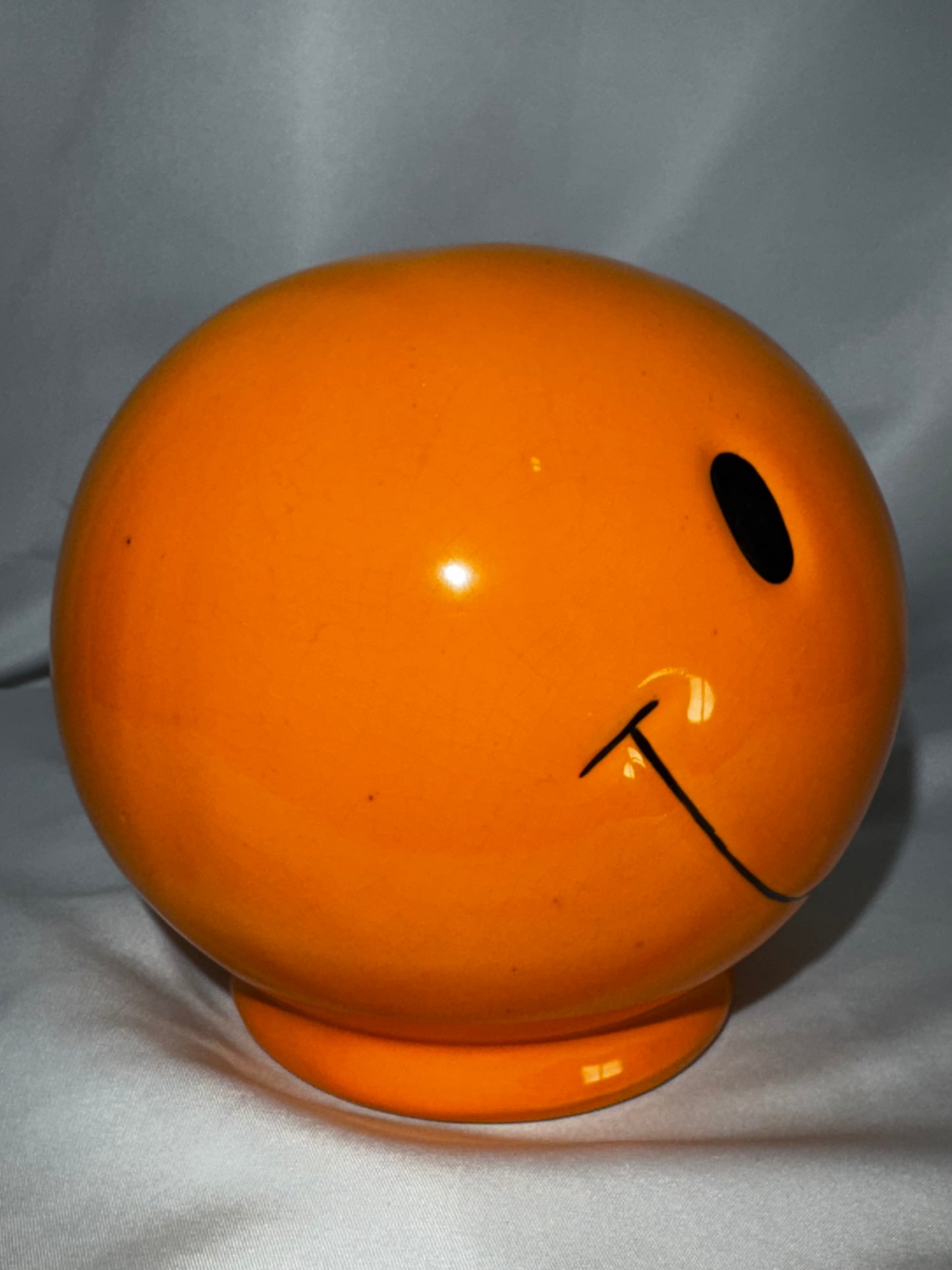 Vintage orange Smiley Face Ceramic Coin Bank