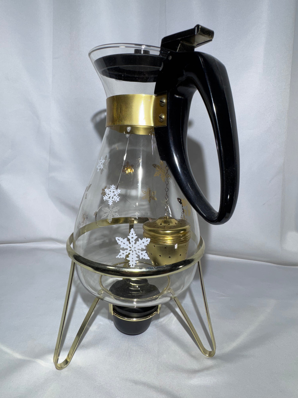 Vintage Pyrex 3208 8-Cup Cinderella Beverage Server Snowflake Gold White – Box & Accessories – Parts/Display