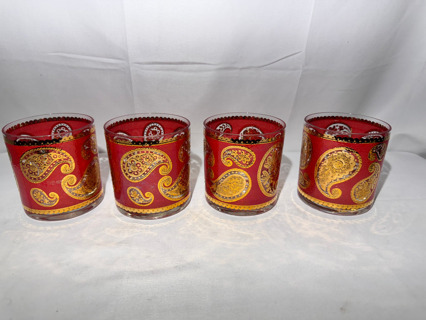 Vintage Culver LTD 22K Gold Red Paisley Lowball Glasses – Set of 4